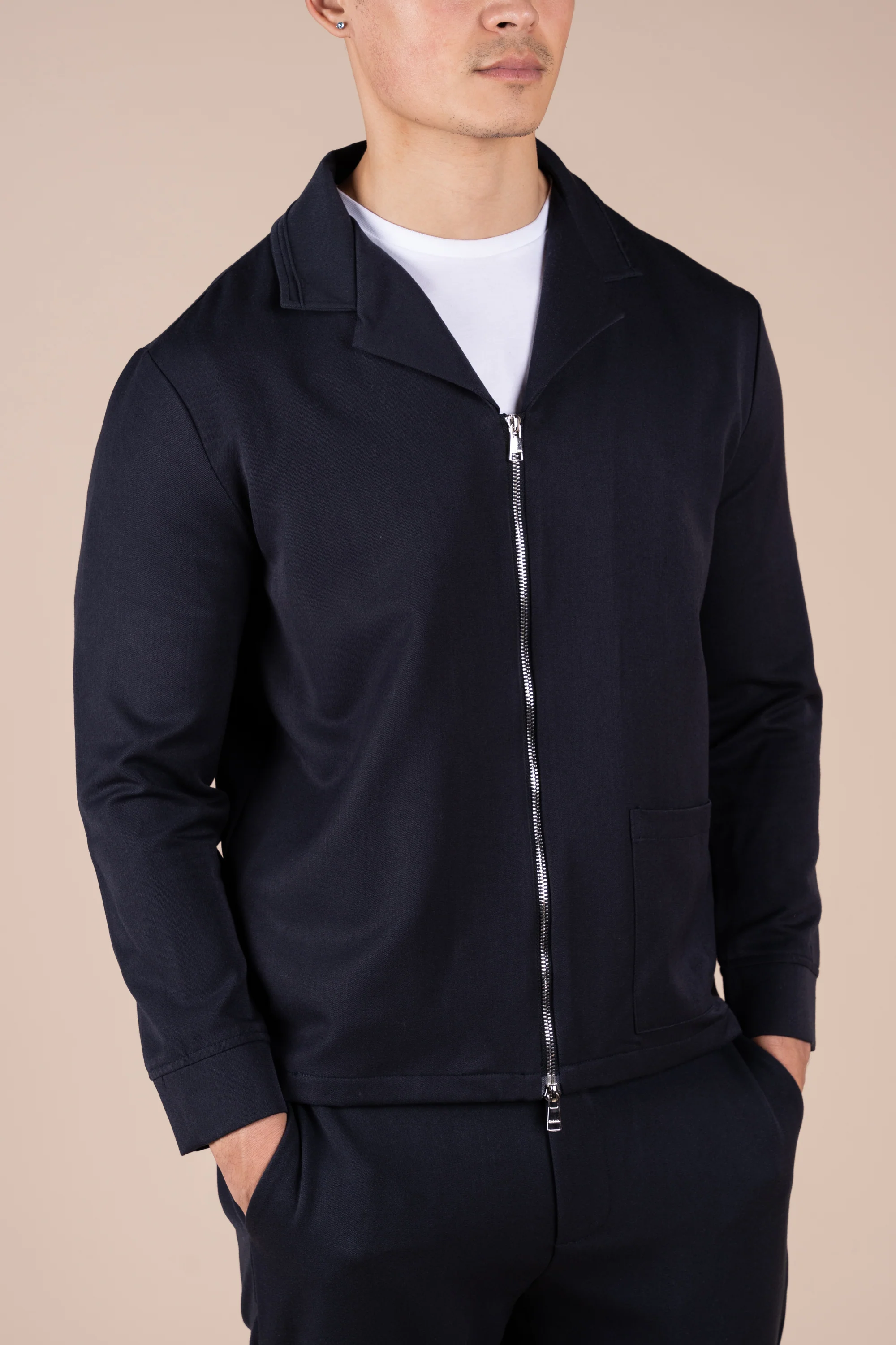 Cuban Zip-Up Jacket - Navy