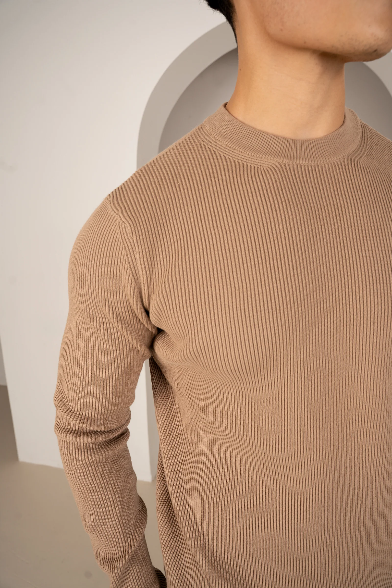 Ribbed Knit Slim Fit Jumper - Mushroom