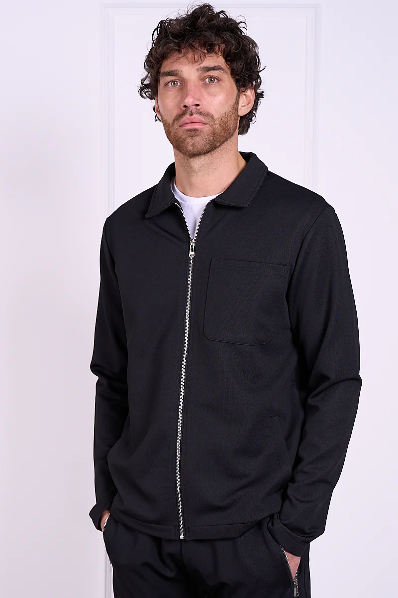 Pique Zip Up Jacket - Black