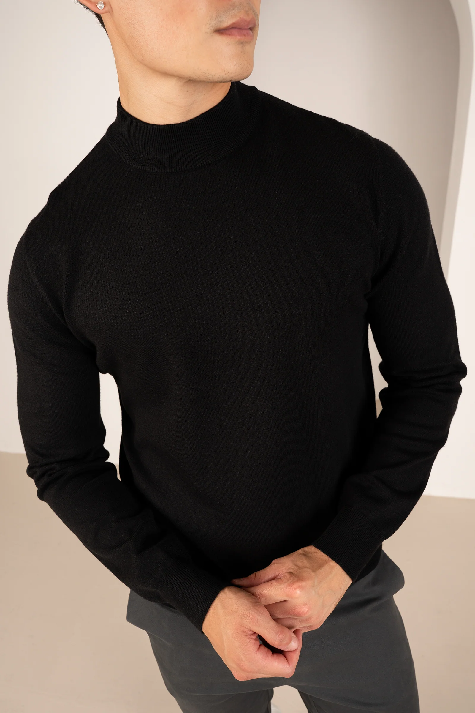 Mock Turtle Neck Slim Fit Jumper - Black