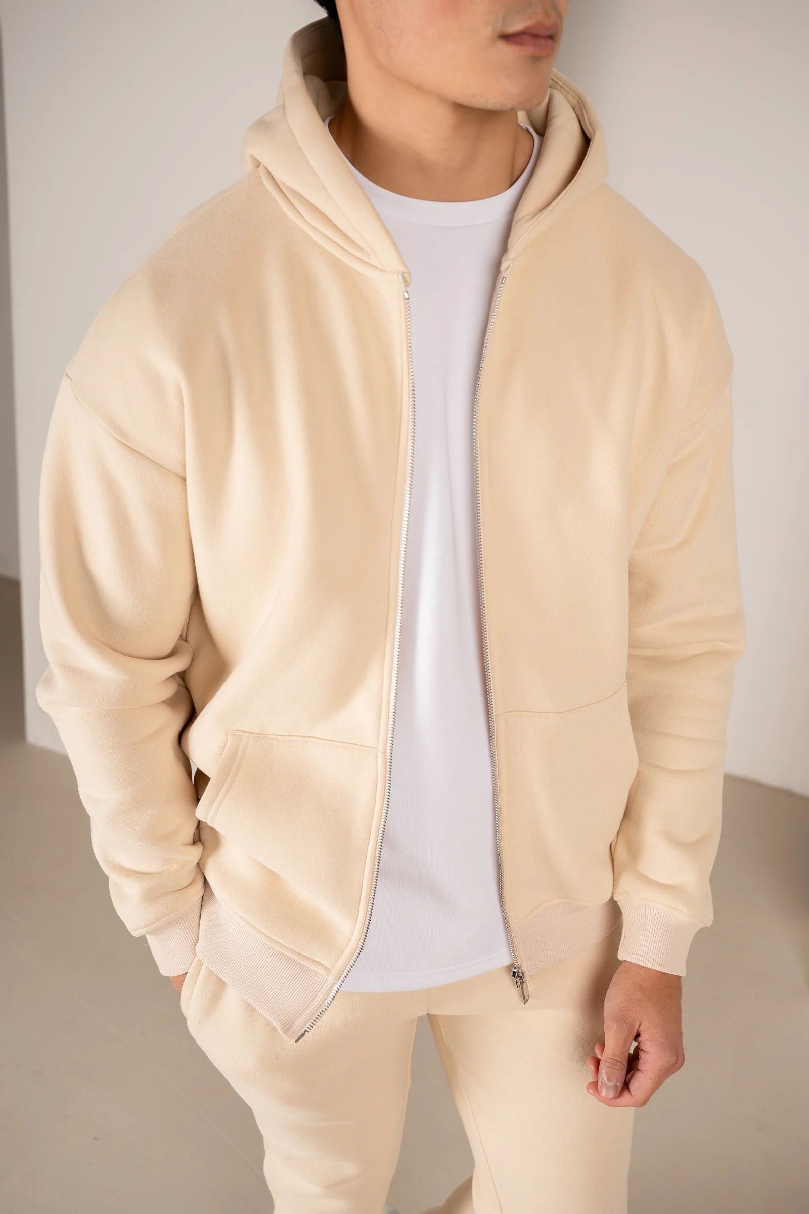 Premium Luxe Zip Up Hoody - Stone