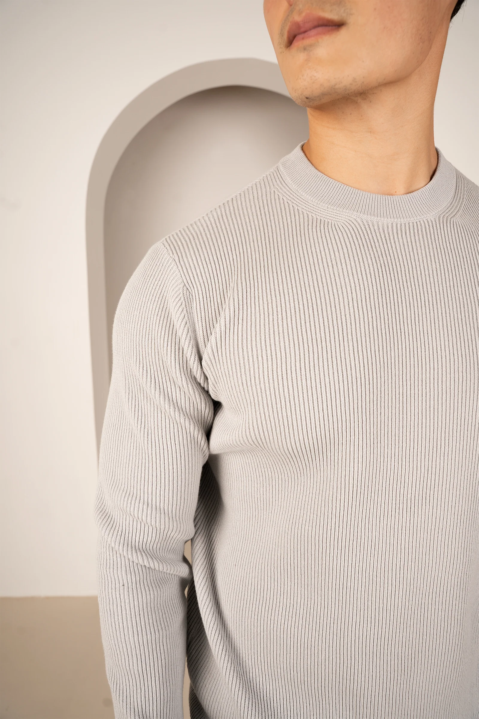 Ribbed Knit Slim Fit Jumper - Grey