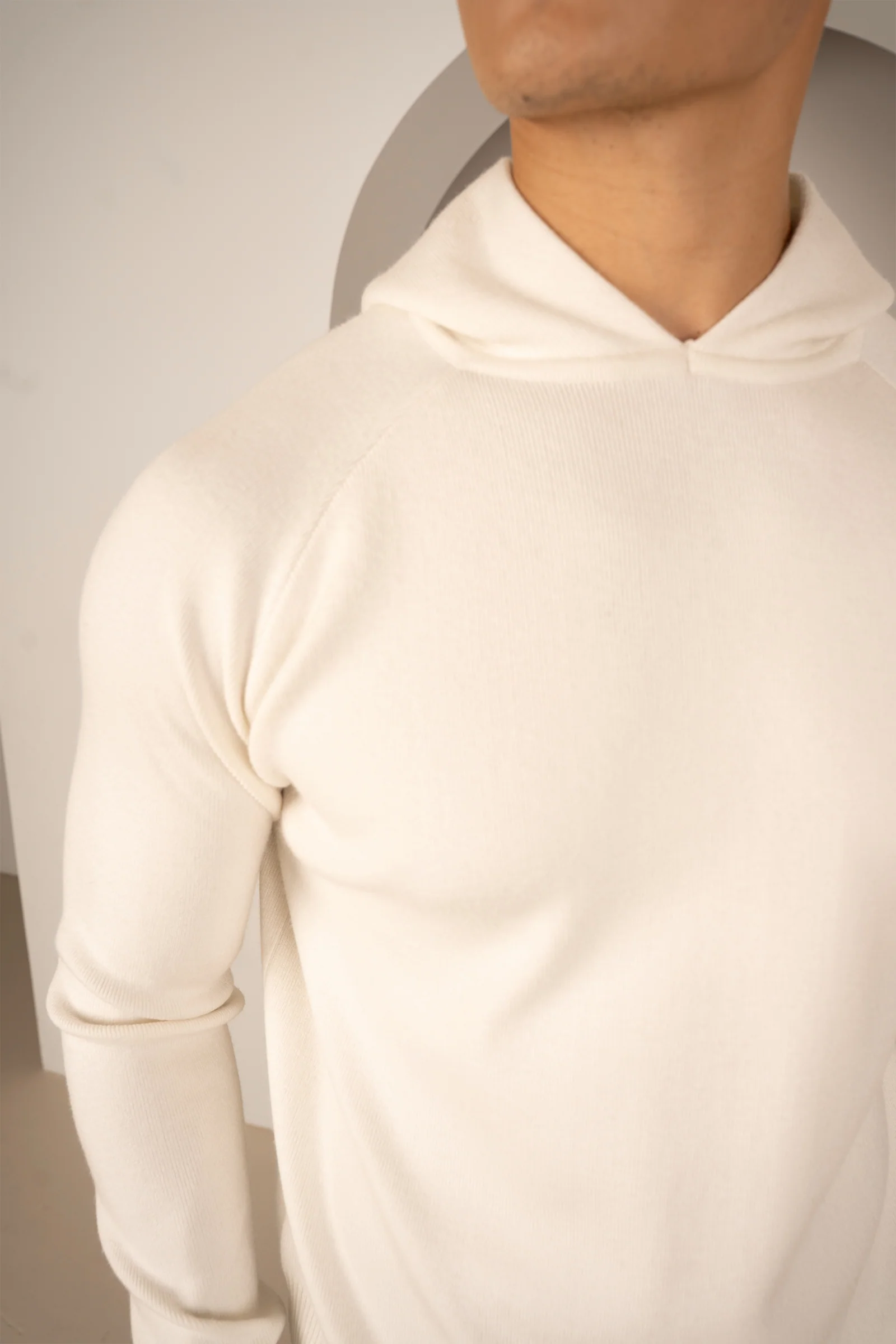 Slim Fit Knitted Hoodie - Off White