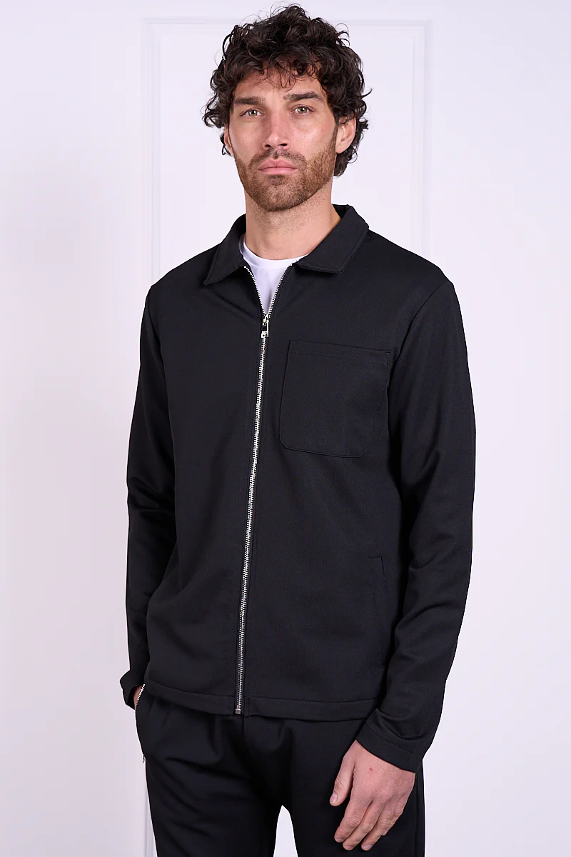 Pique Zip Up Jacket - Black