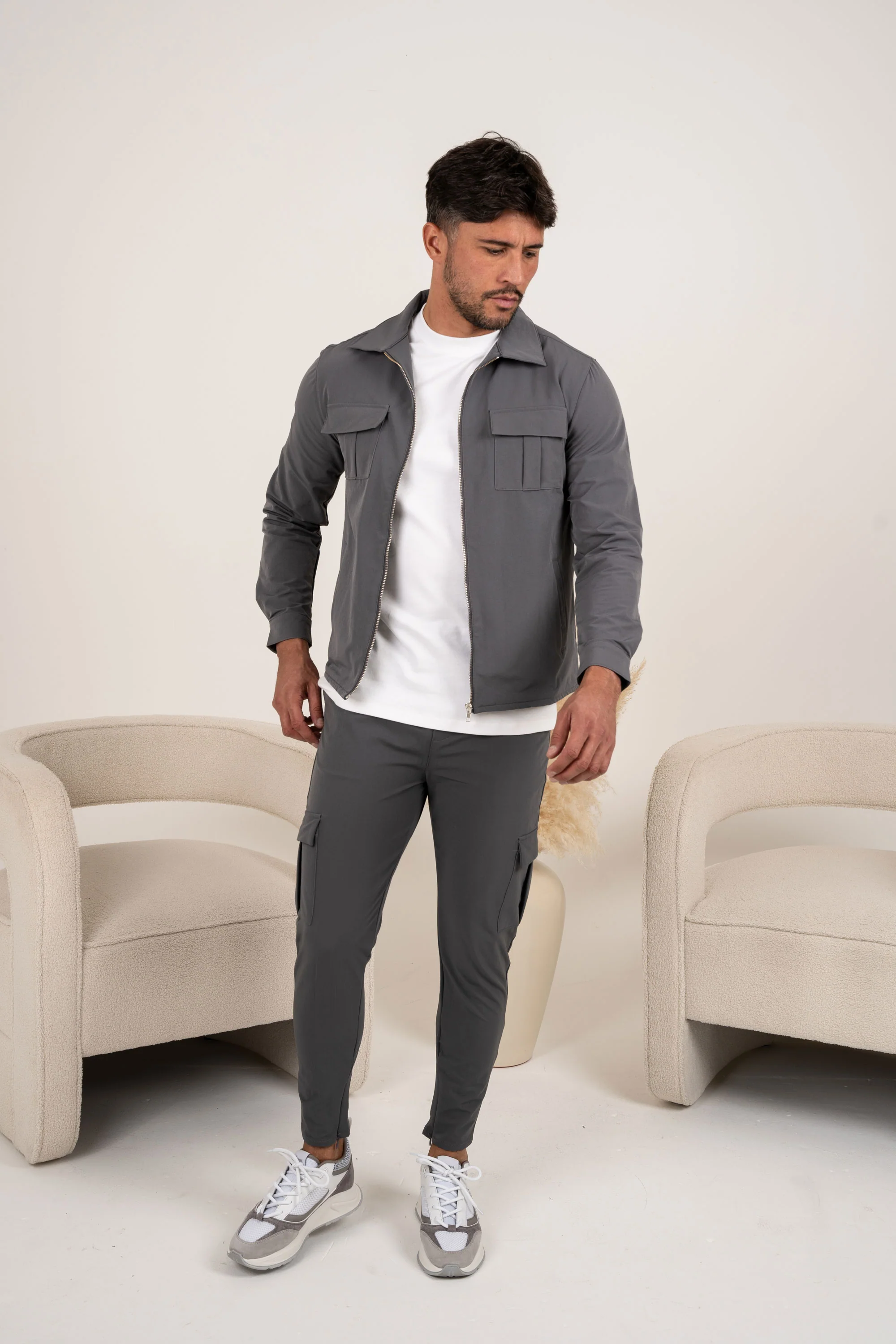 Premium Cargo Utility Jacket - Charcoal
