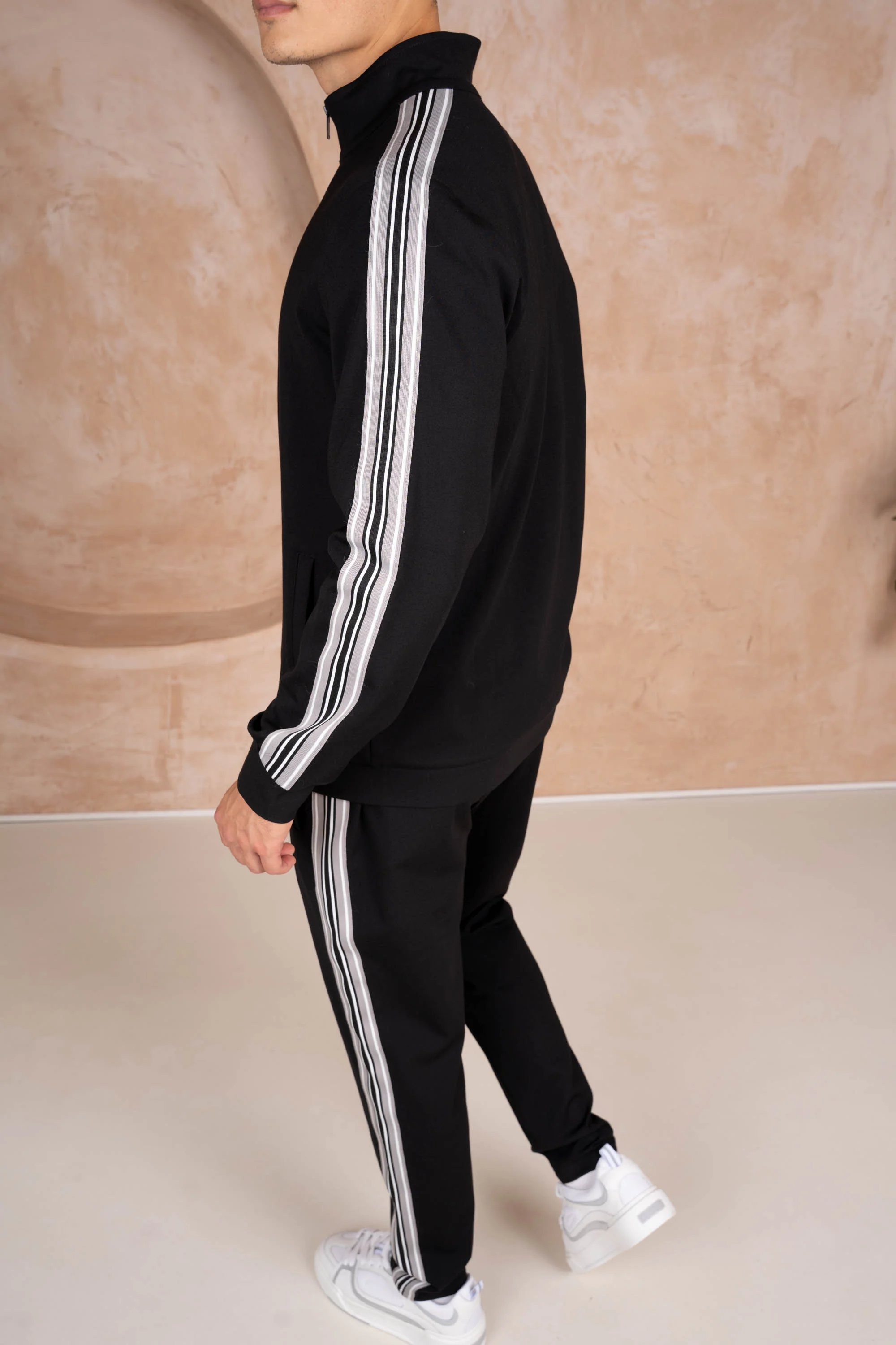 Side Stripe Zip Up Jacket - Black
