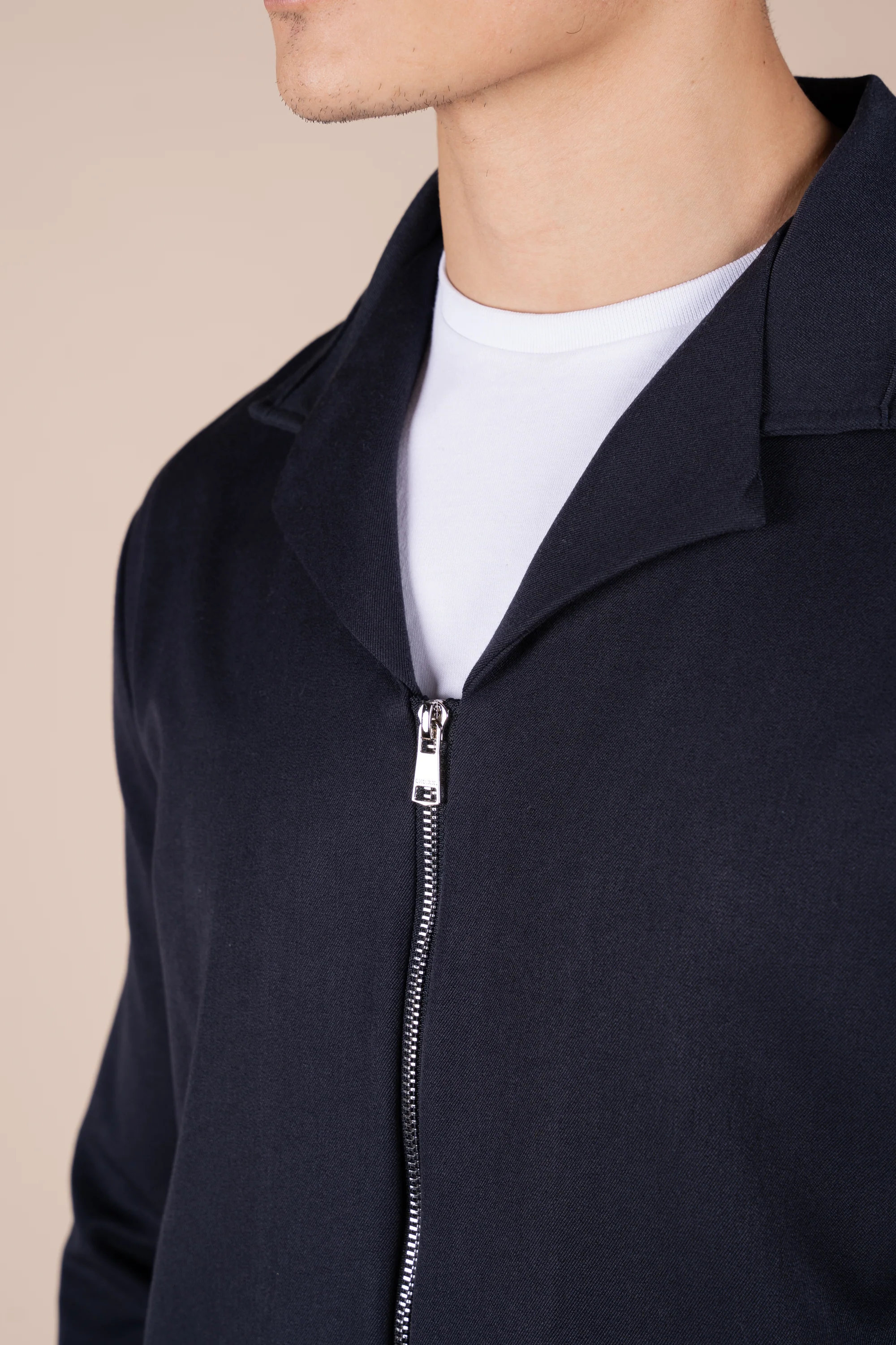 Cuban Zip-Up Jacket - Navy