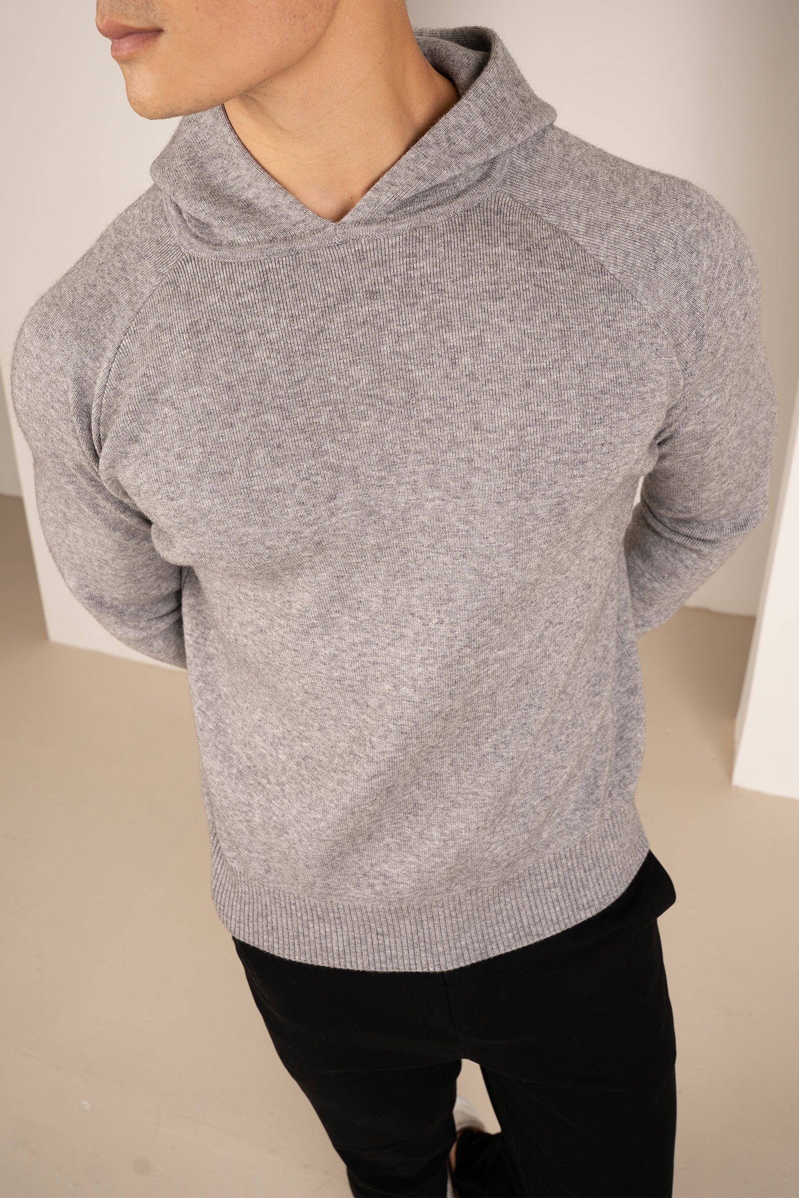 Slim Fit Knitted Hoodie - Grey