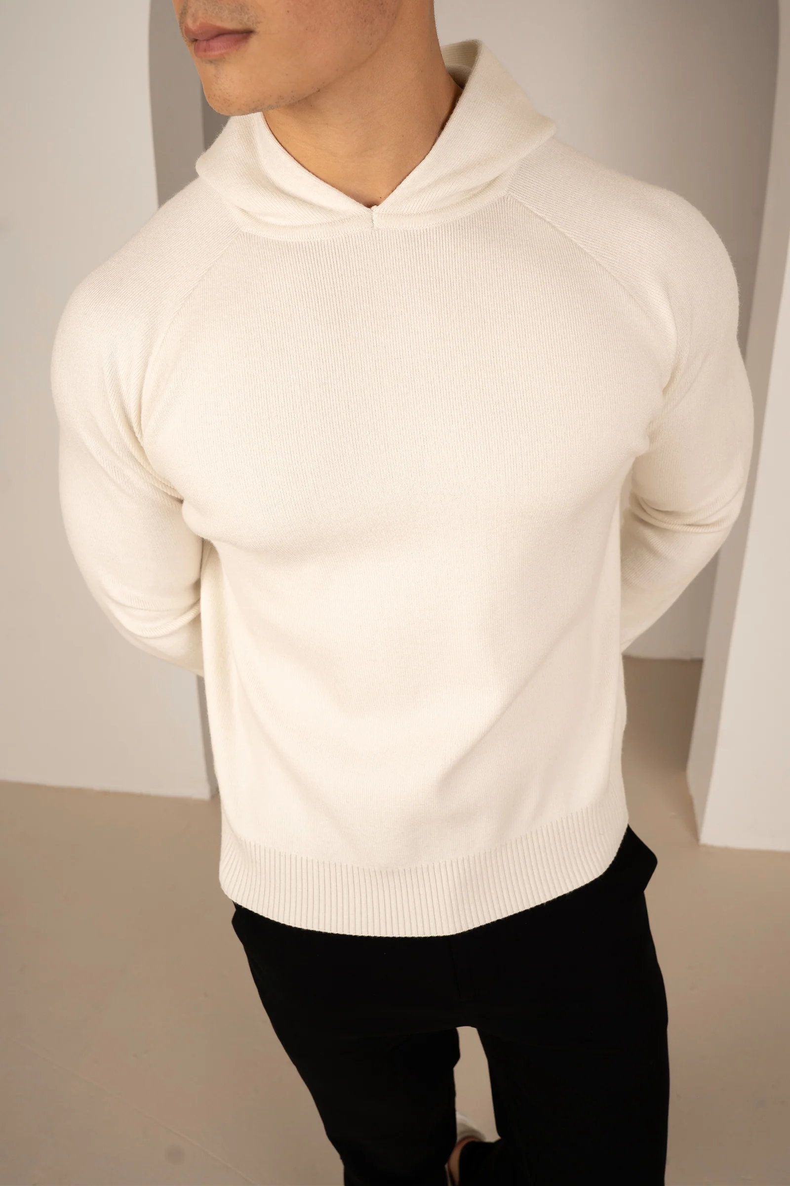 Slim Fit Knitted Hoodie - Off White
