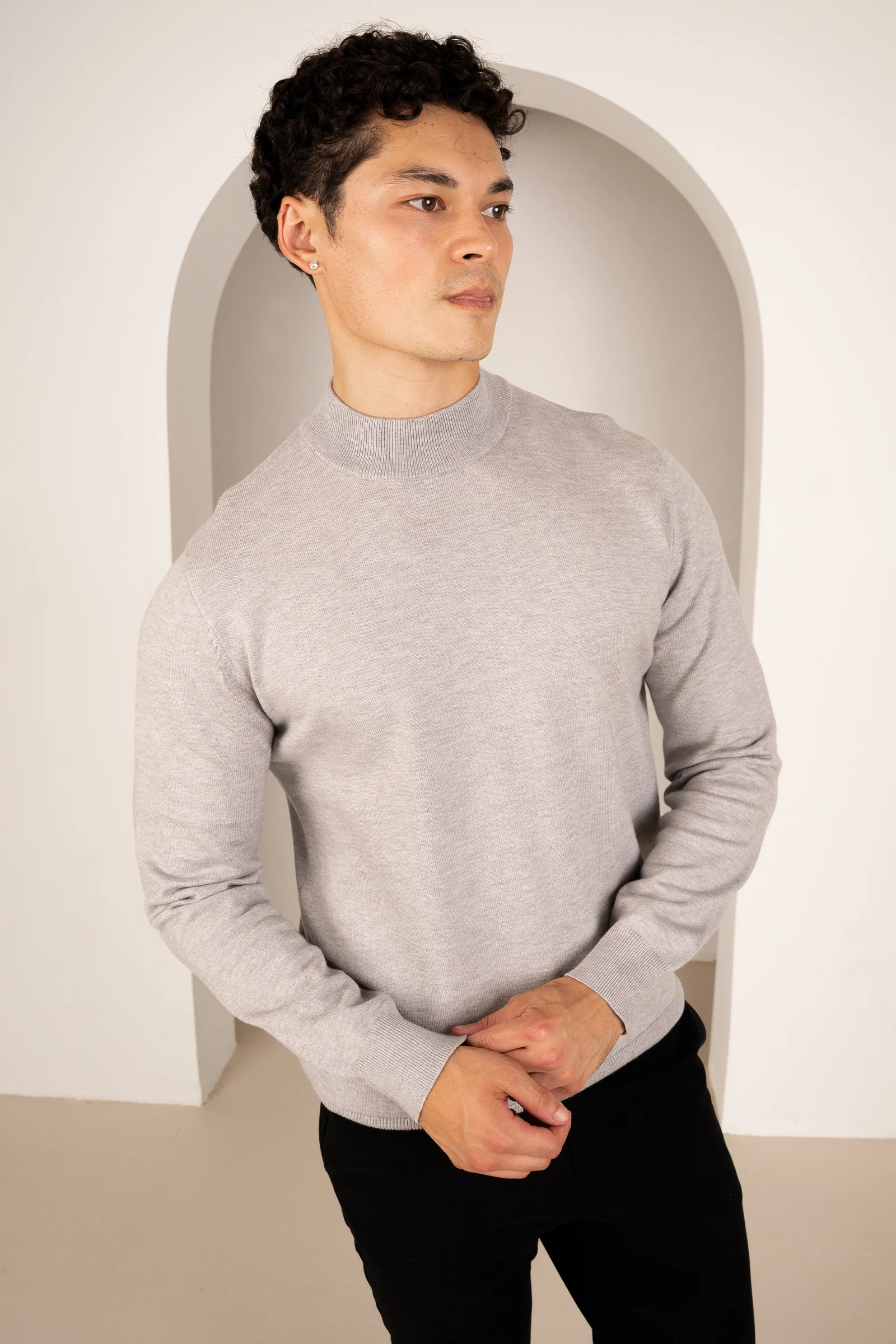 Mock Turtle Neck Slim Fit Jumper - Grey