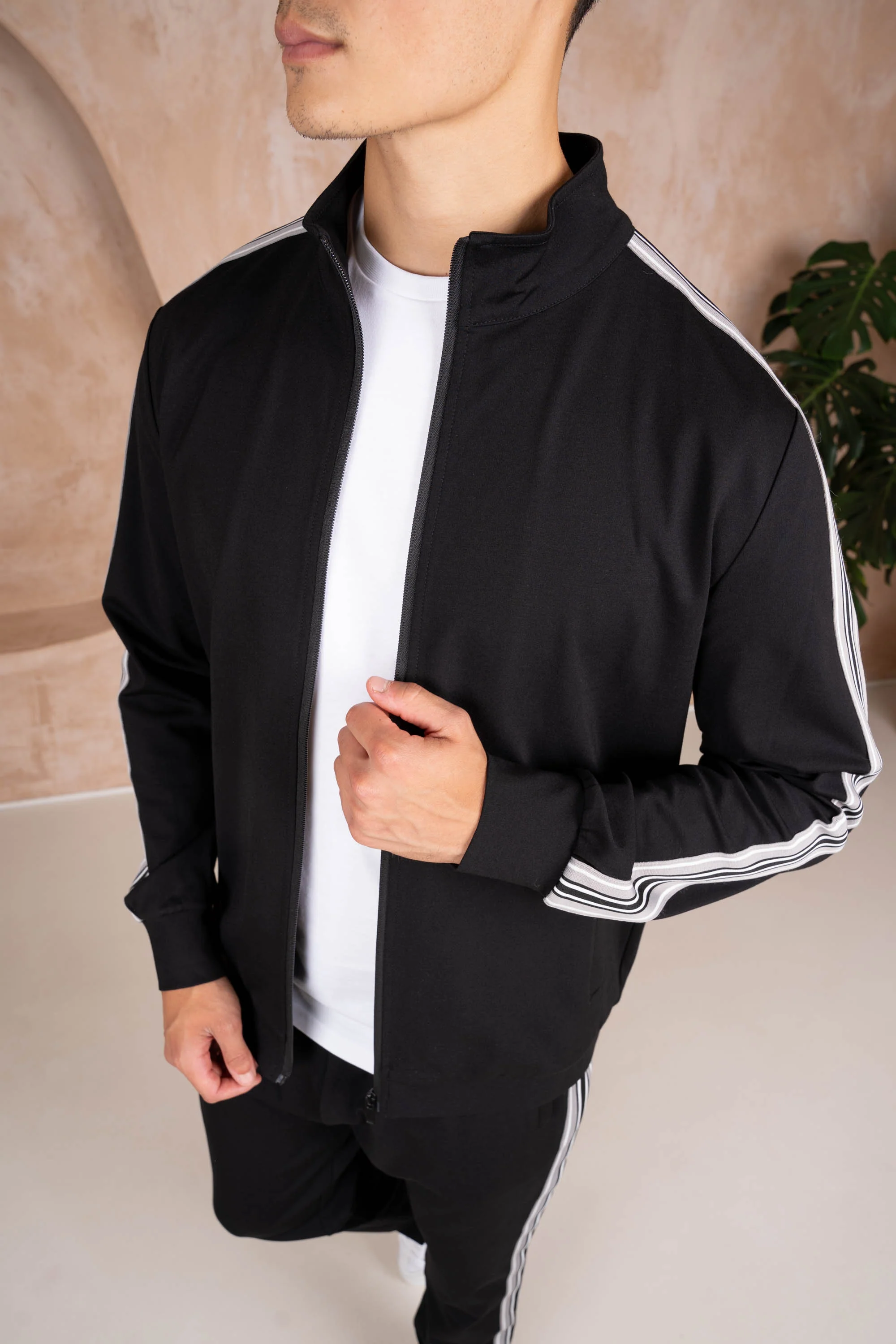 Side Stripe Zip Up Jacket - Black