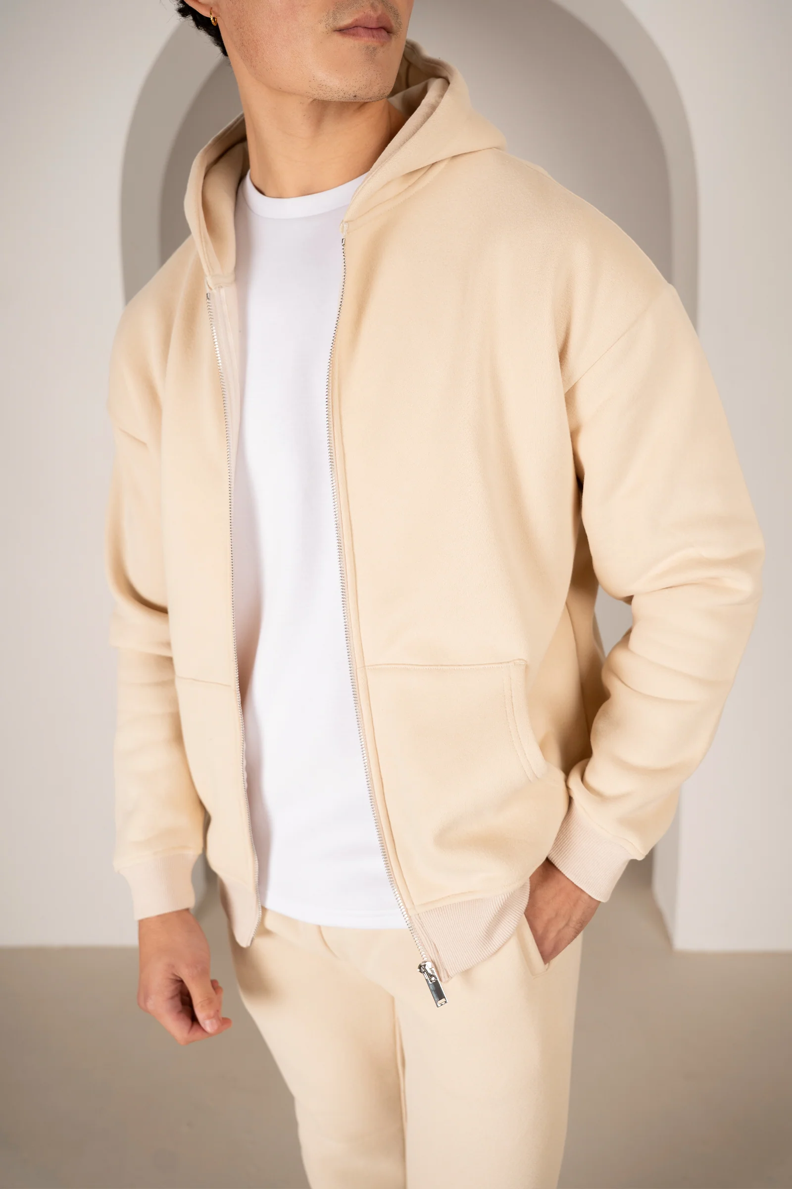 Premium Luxe Zip Up Hoody - Stone