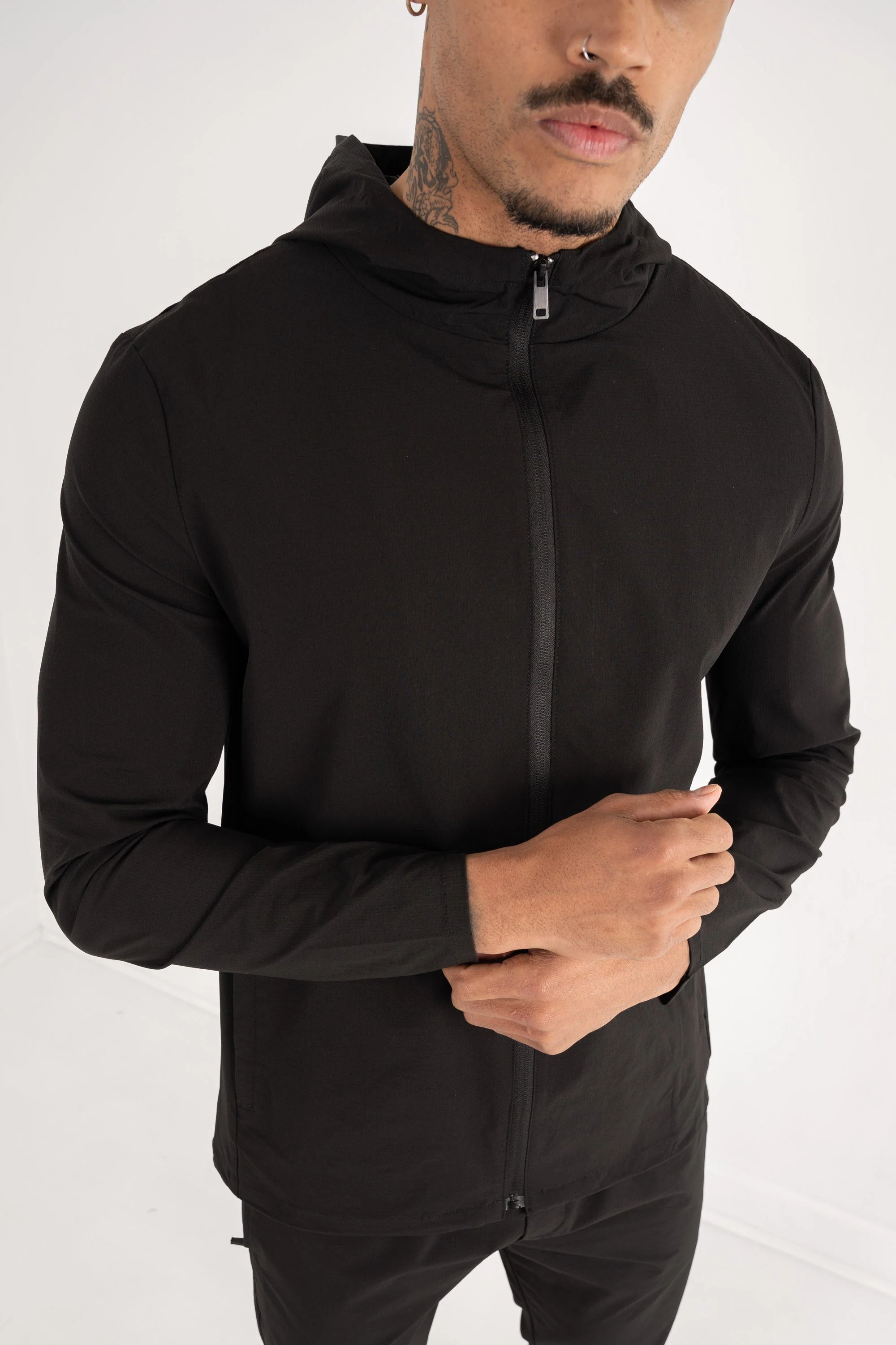 Premium Technical Windbreaker Jacket - Black
