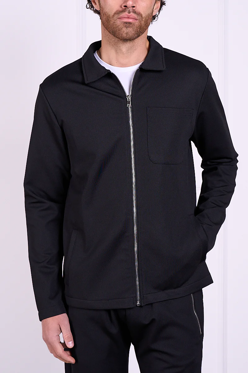Pique Zip Up Jacket - Black
