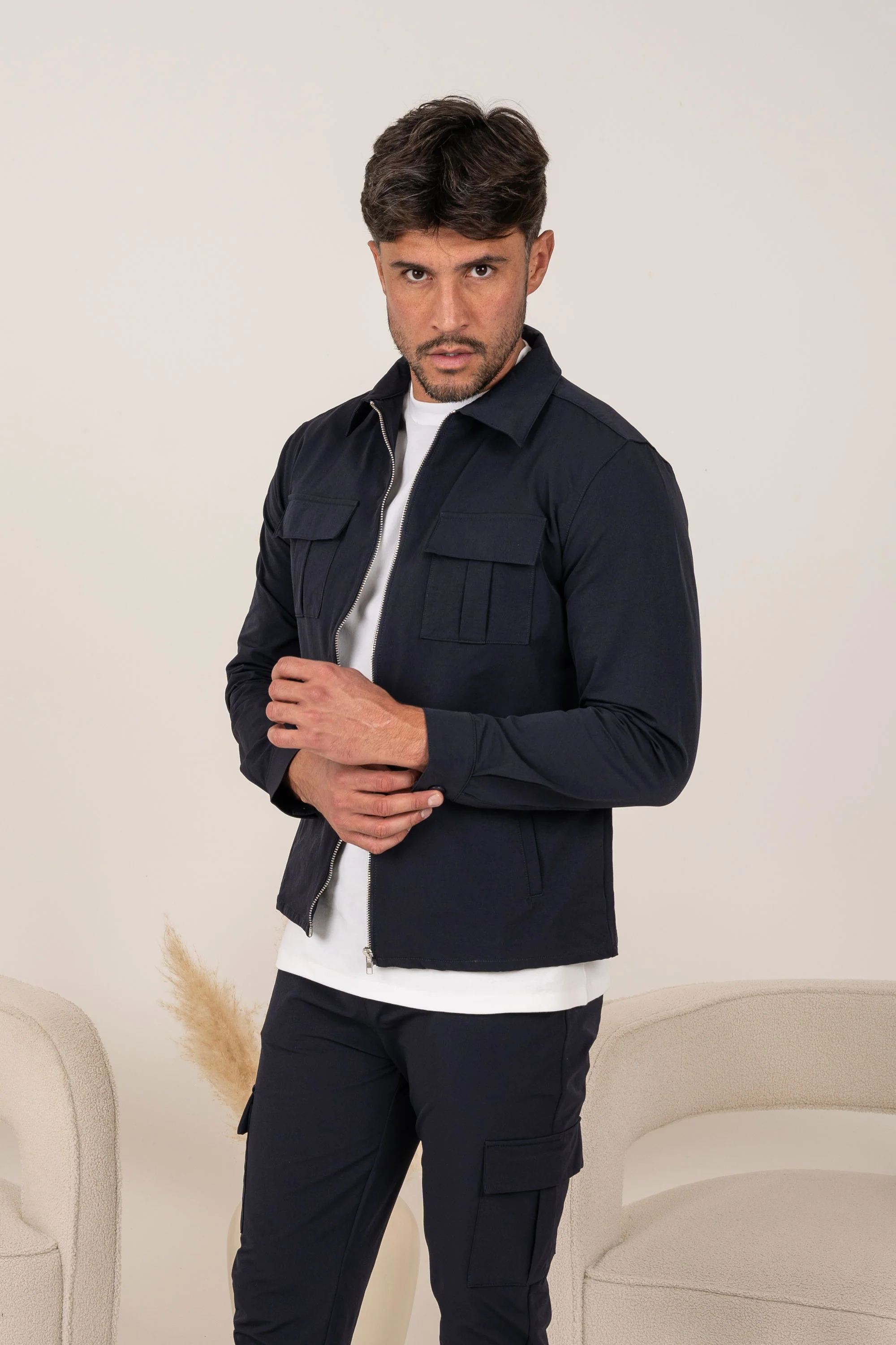 Premium Cargo Utility Jacket - Navy