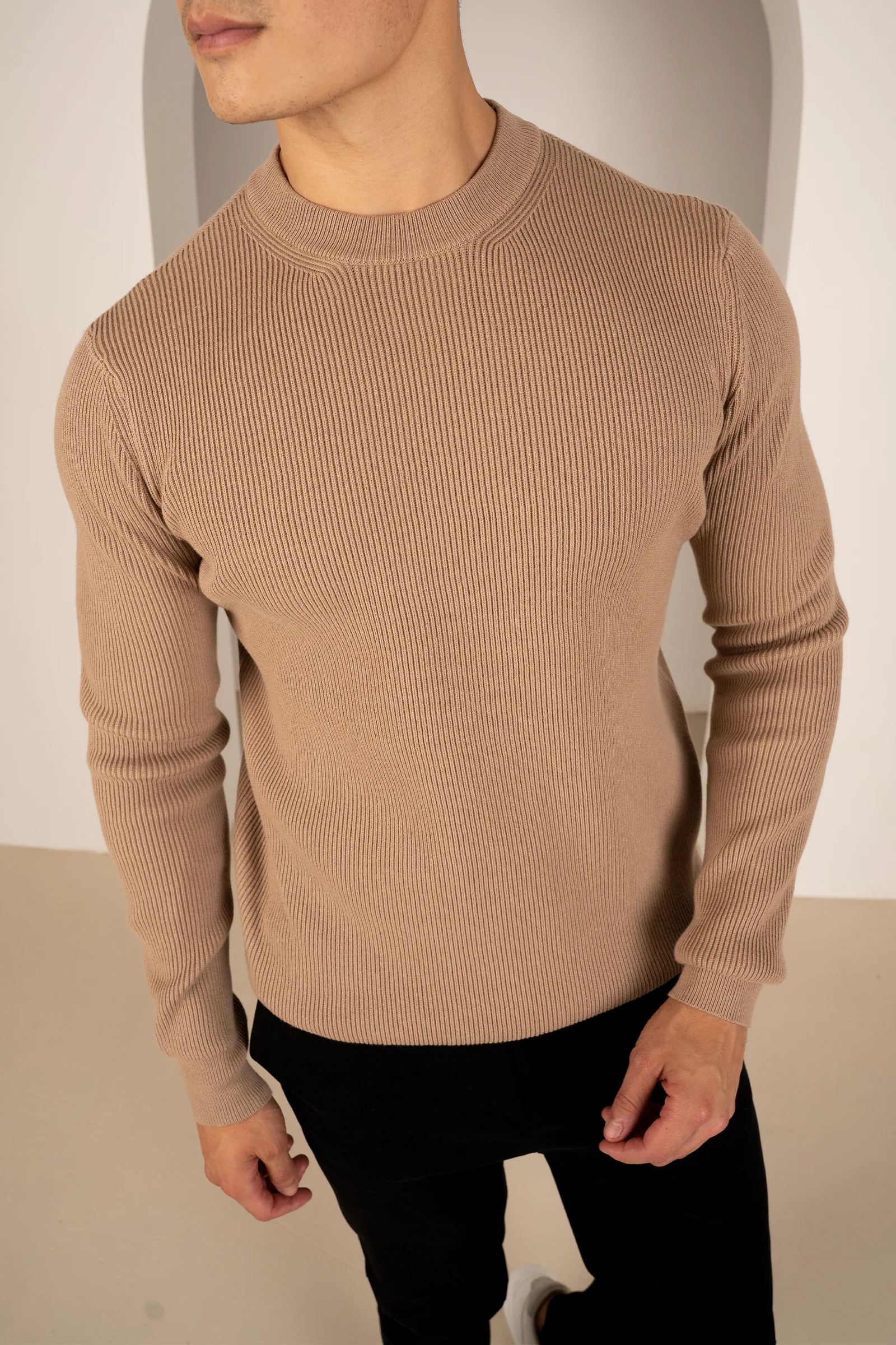 Ribbed Knit Slim Fit Jumper - Mushroom