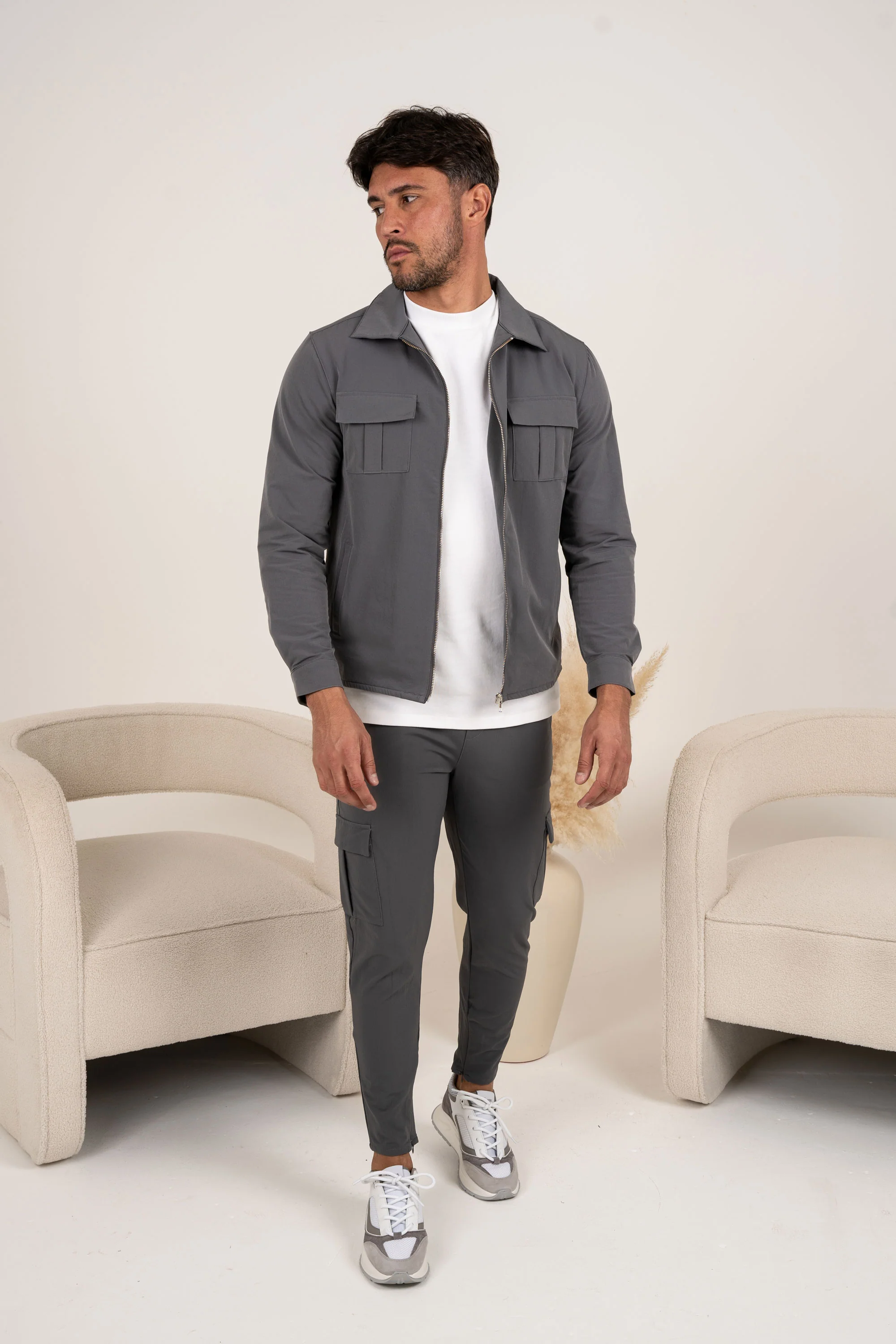 Premium Cargo Utility Jacket - Charcoal