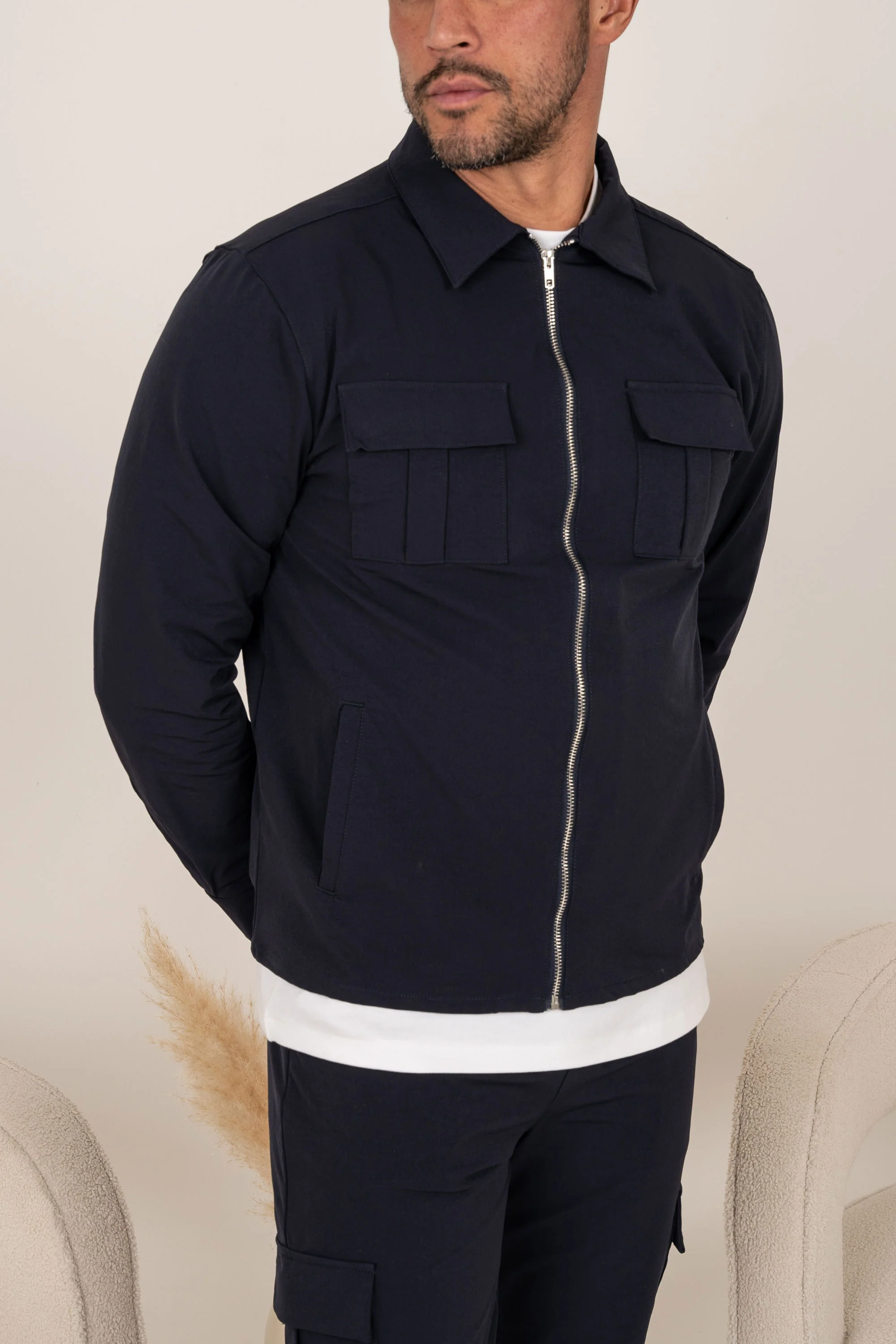 Premium Cargo Utility Jacket - Navy