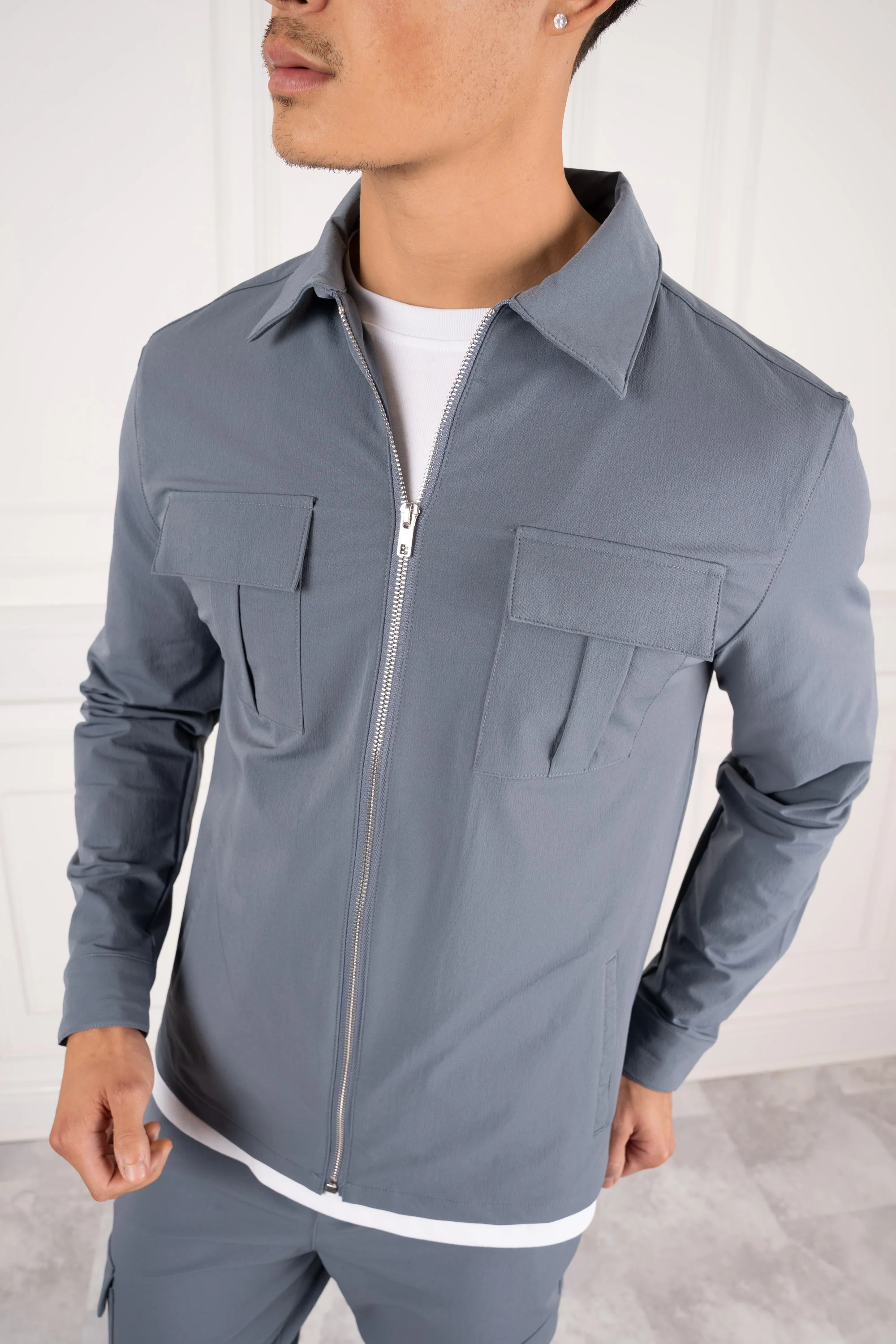 Premium Cargo Utility Jacket - Steel Blue