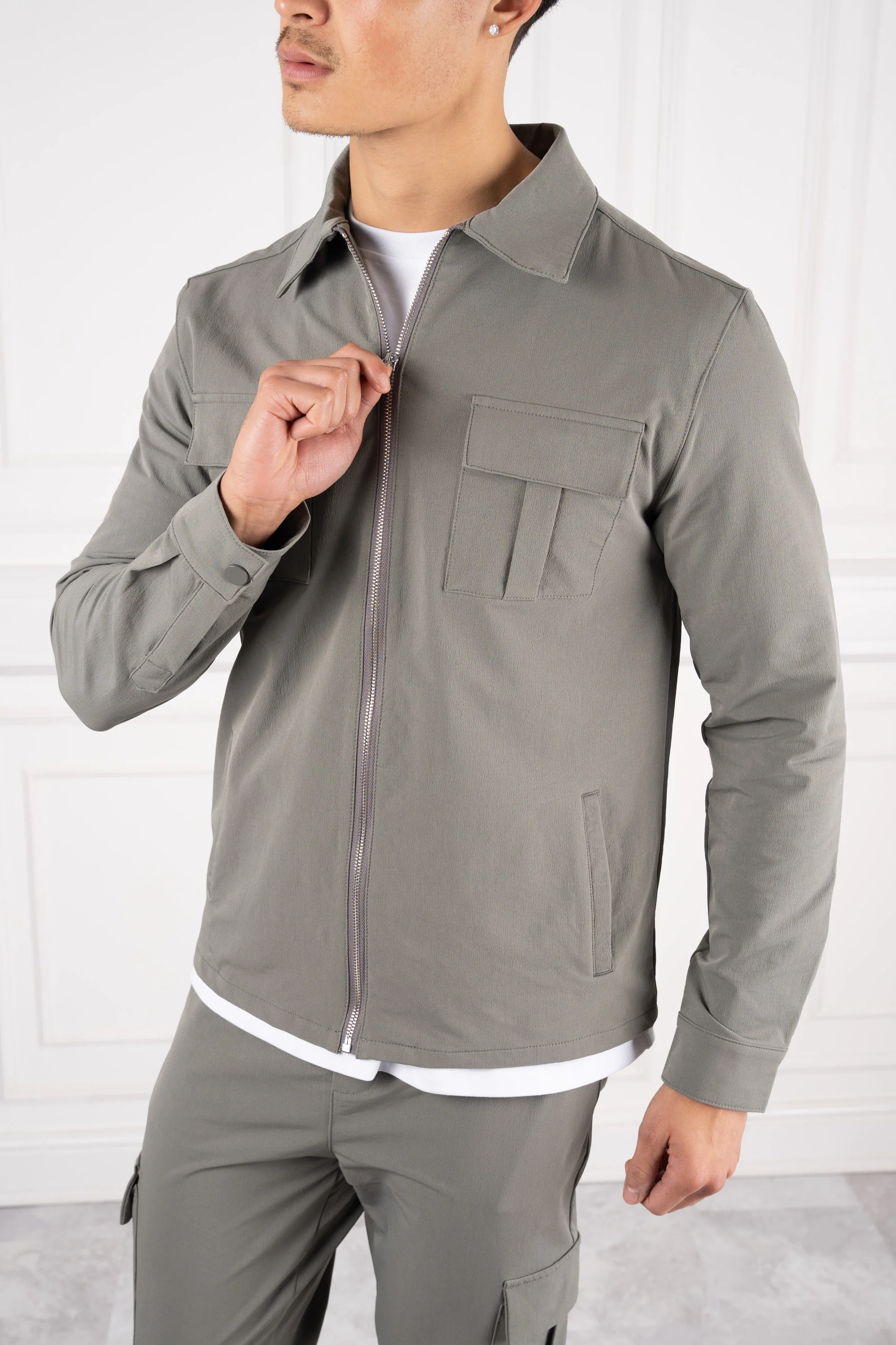 Premium Cargo Utility Jacket - Taupe