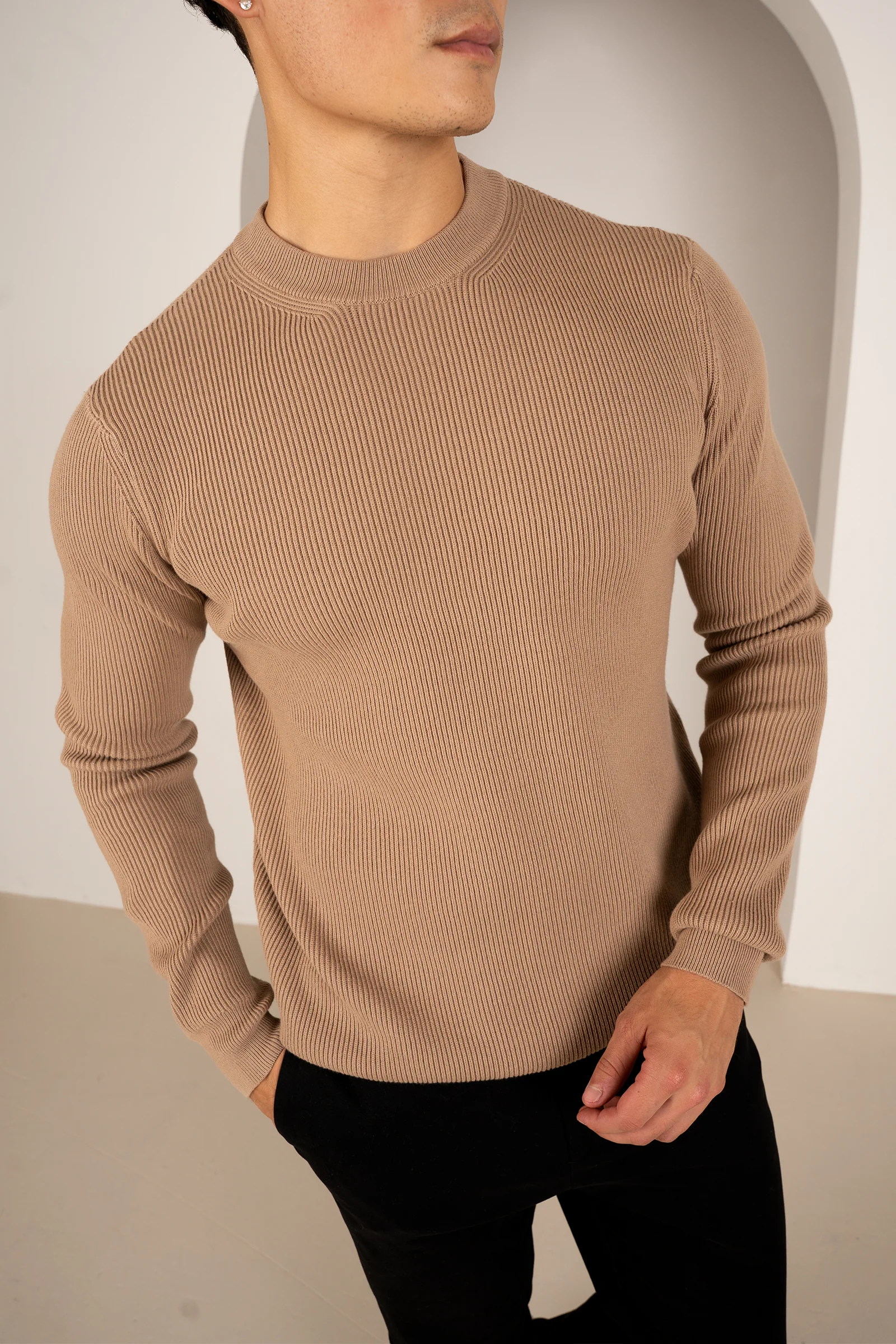 Ribbed Knit Slim Fit Jumper - Mushroom
