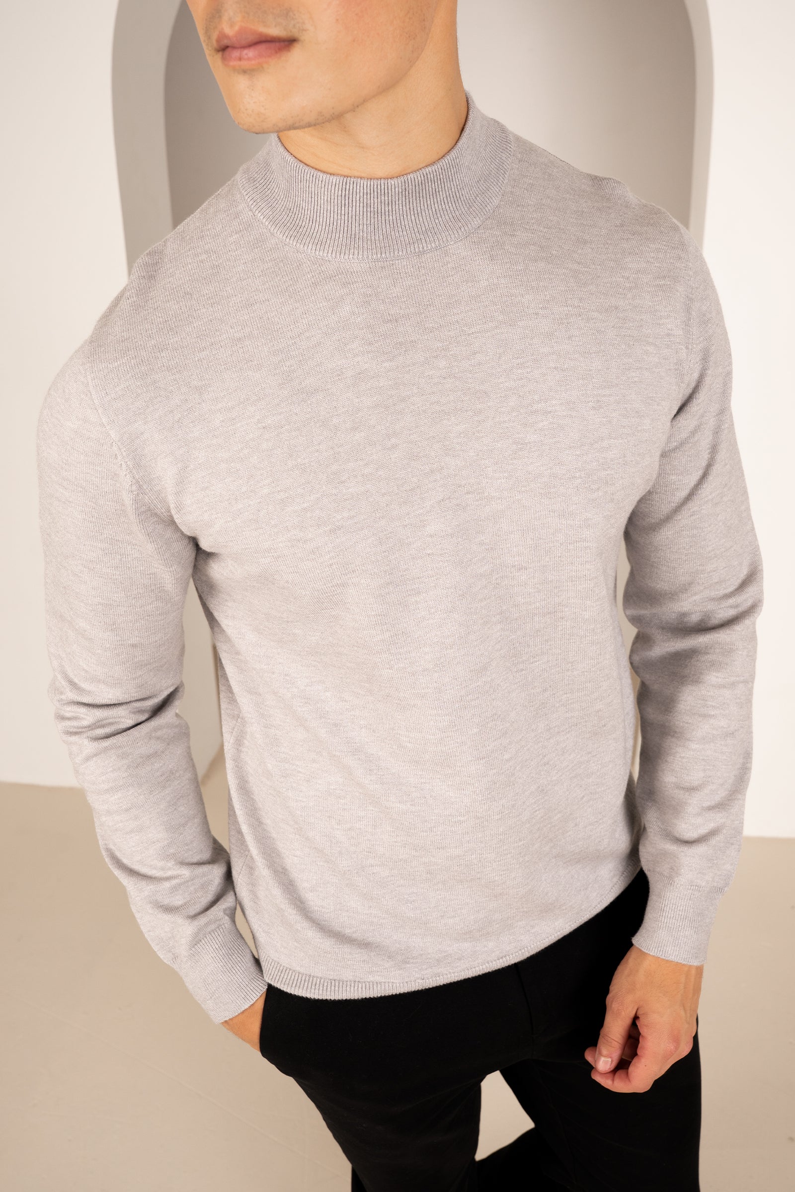 Mock Turtle Neck Slim Fit Jumper - Grey