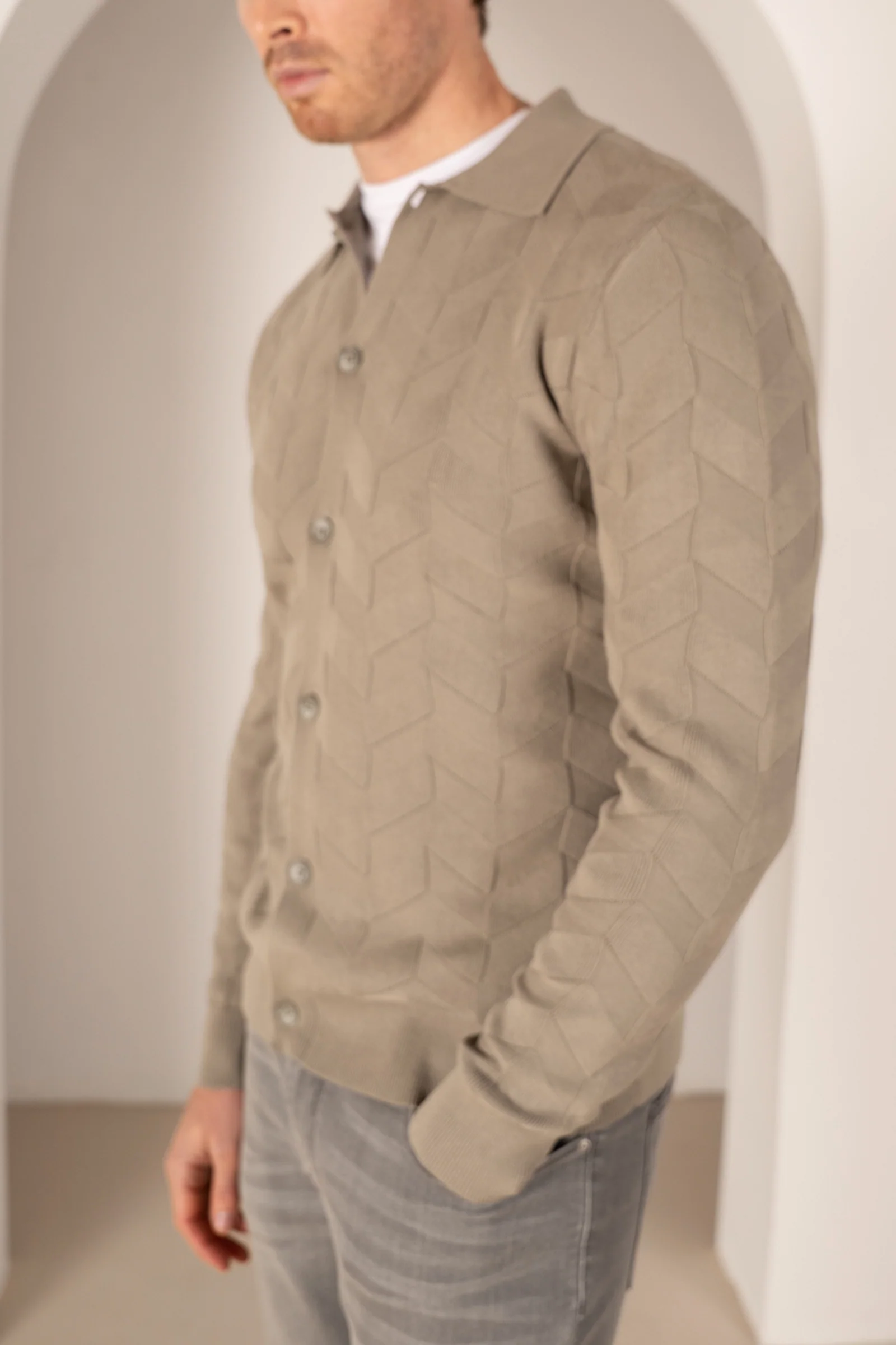 Textured Pattern Button Up Cardgian - Olive