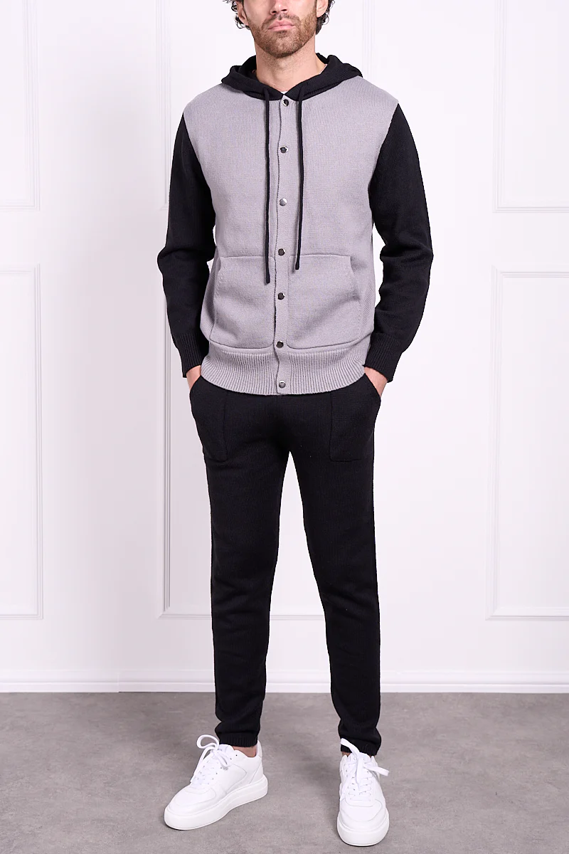 Panel Knitted Joggers - Black