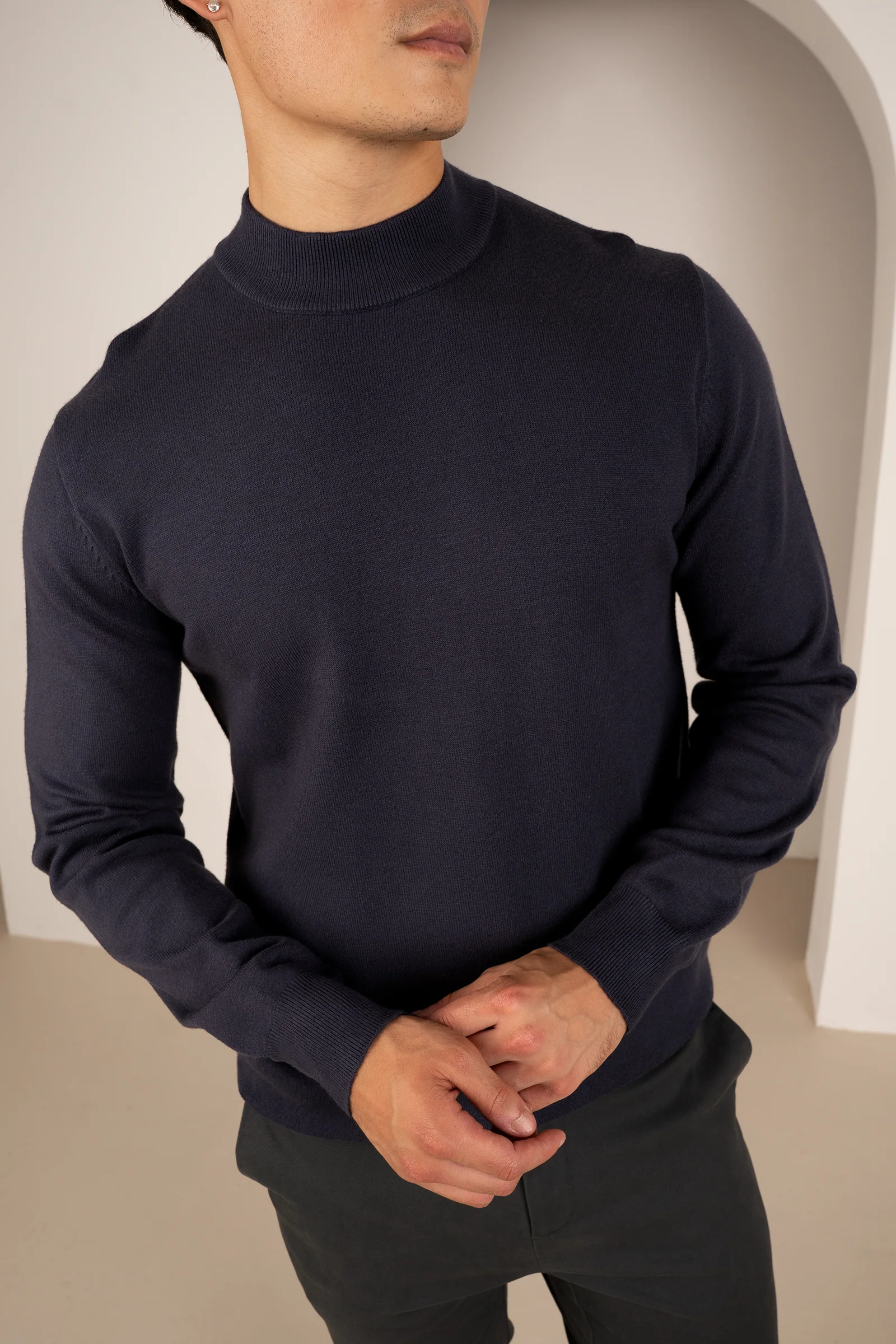 Mock Turtle Neck Slim Fit Jumper - Navy