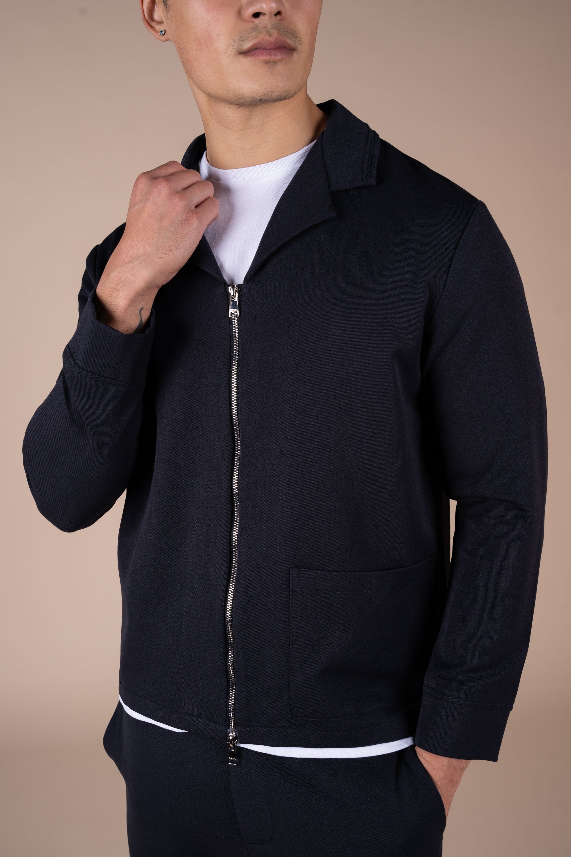 Cuban Zip-Up Jacket - Navy