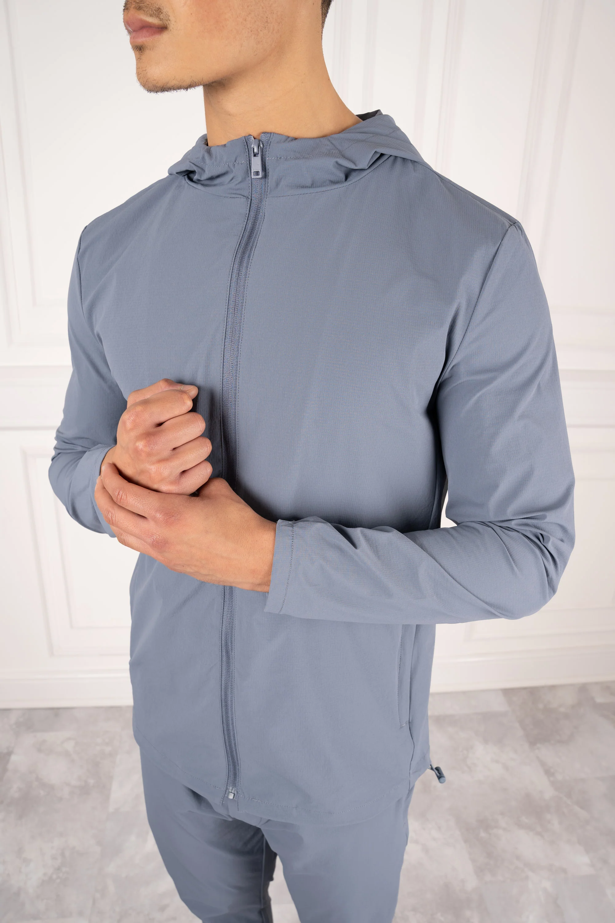 Premium Technical Windbreaker Jacket - Steel Blue