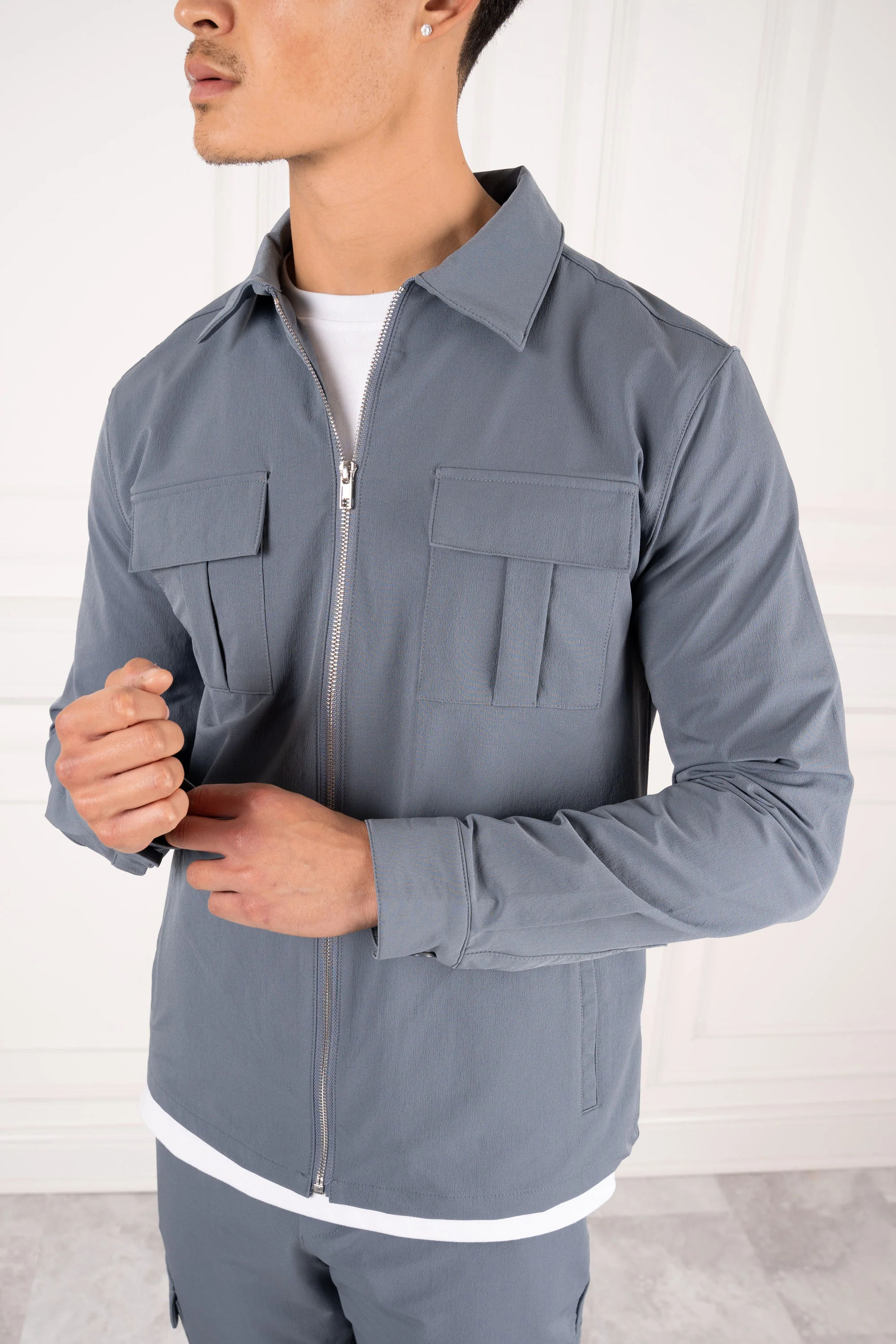 Premium Cargo Utility Jacket - Steel Blue
