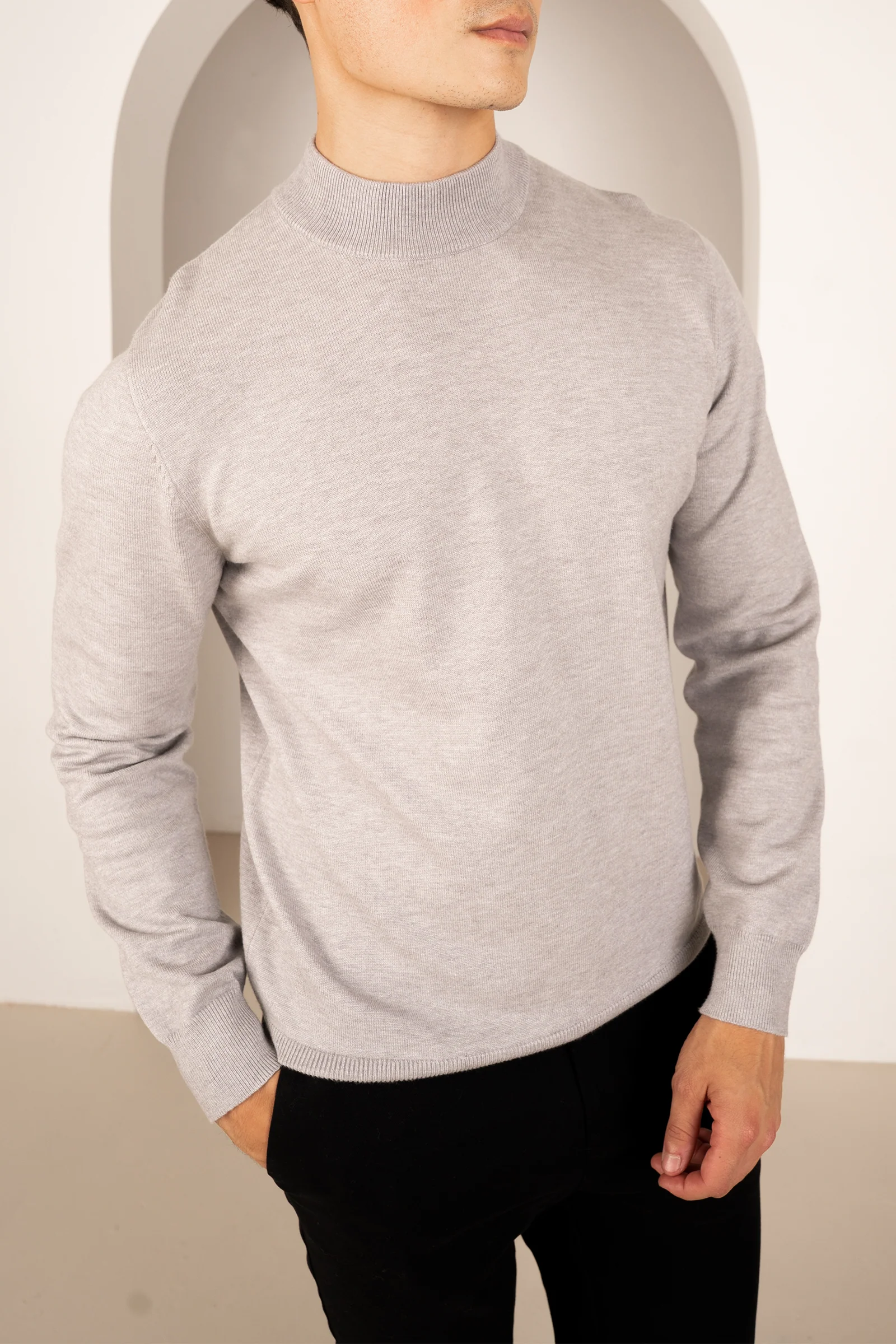 Mock Turtle Neck Slim Fit Jumper - Grey