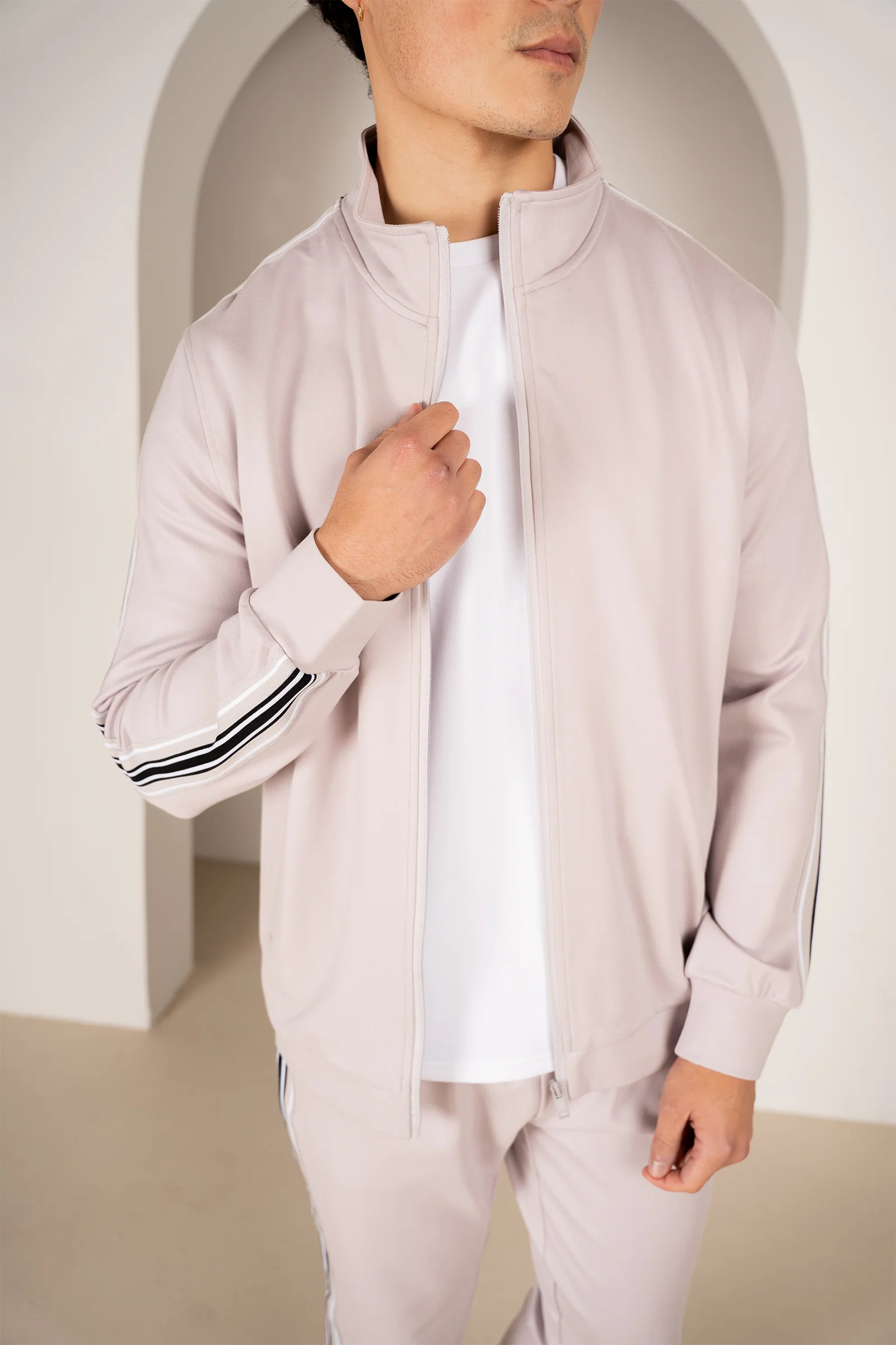 Side Stripe Zip Up Jacket - Grey