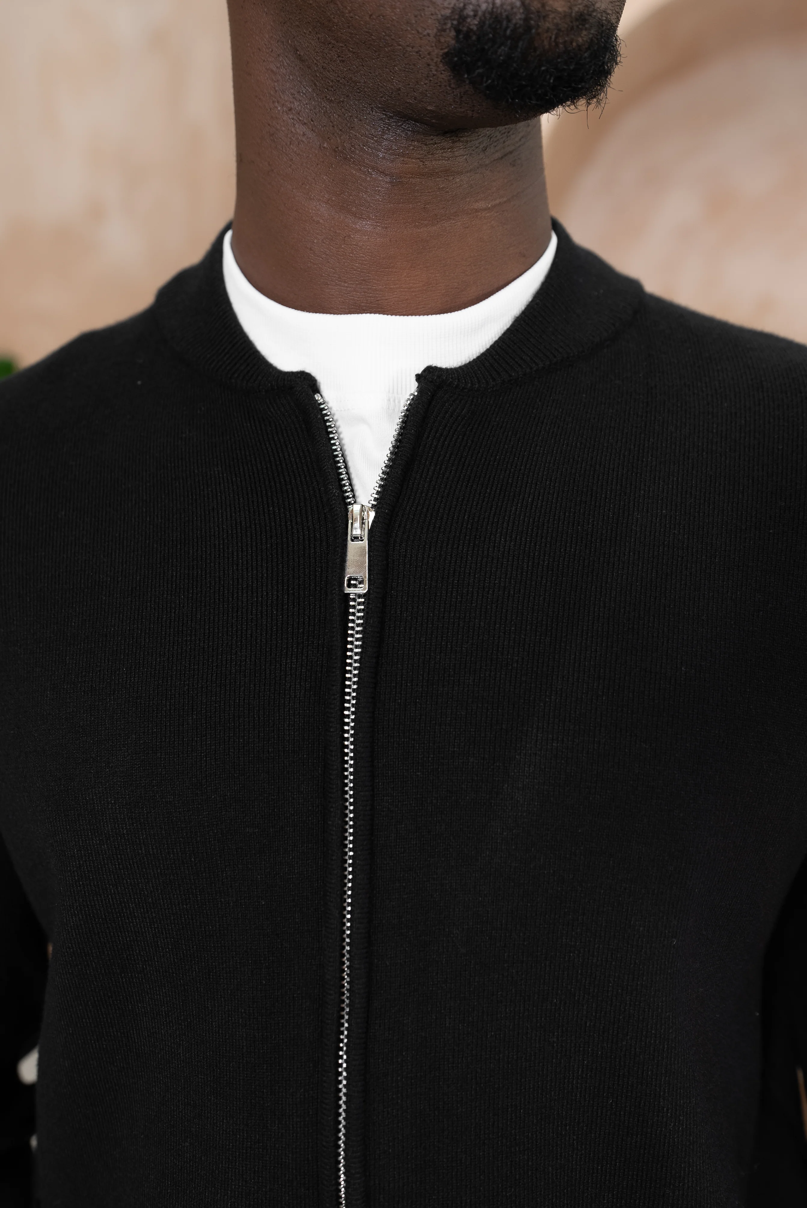 Knitted Zip Up Bomber Jacket - Black