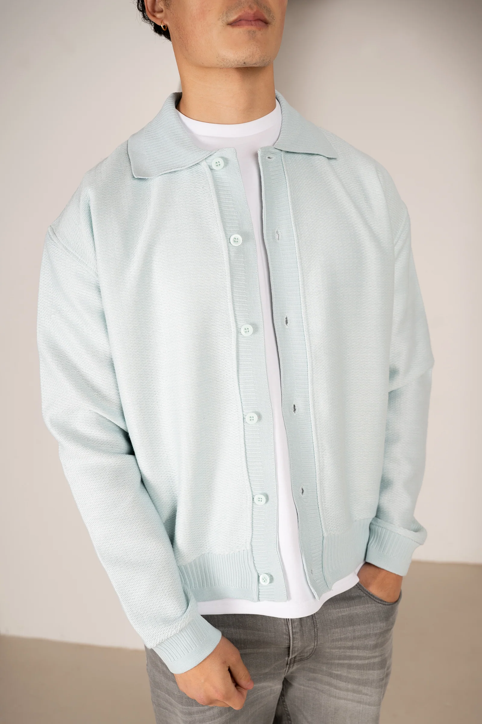 Premium Textured Cardigan - Soft Teal