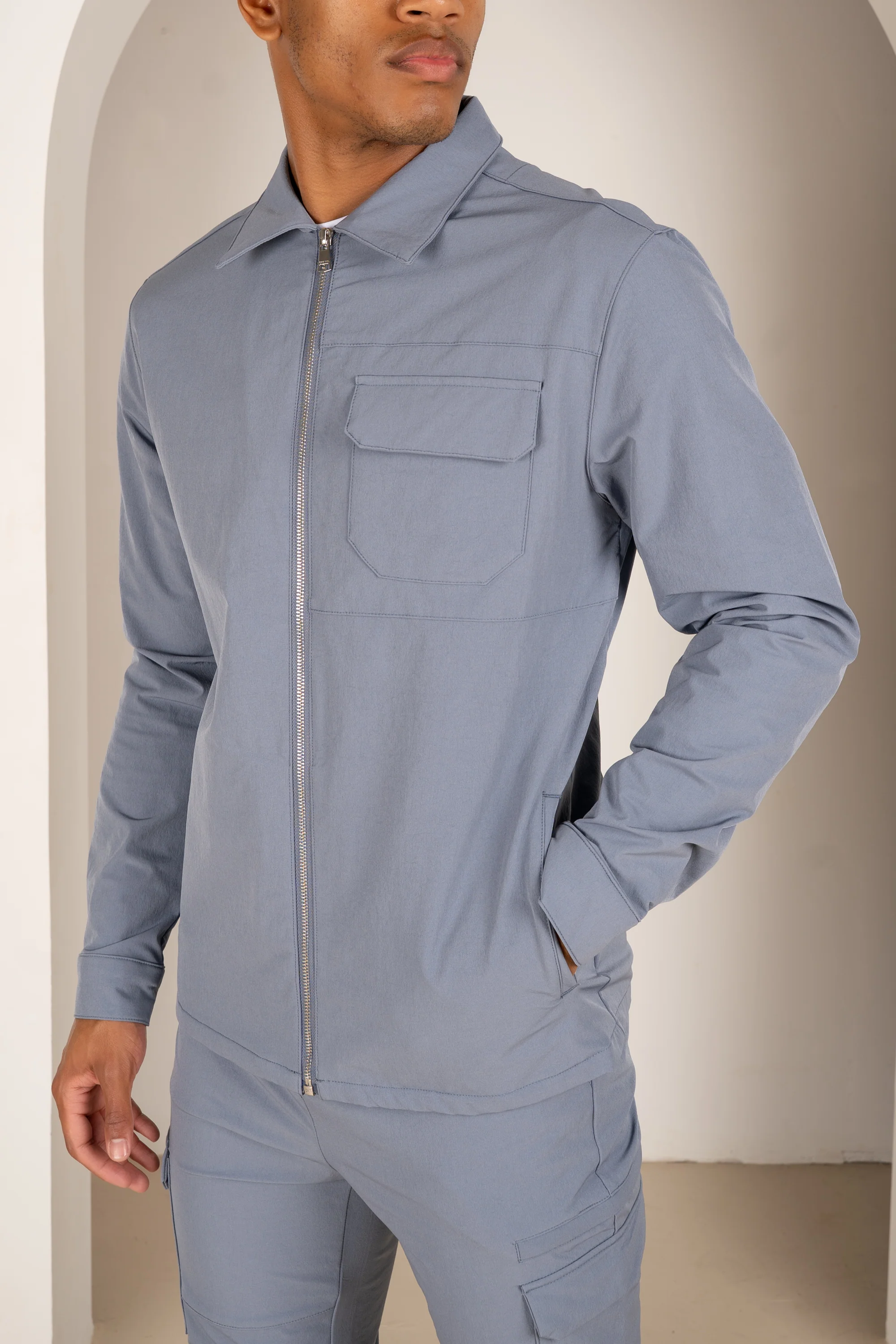 Premium Detail Cargo Jacket V2 - Steel Blue