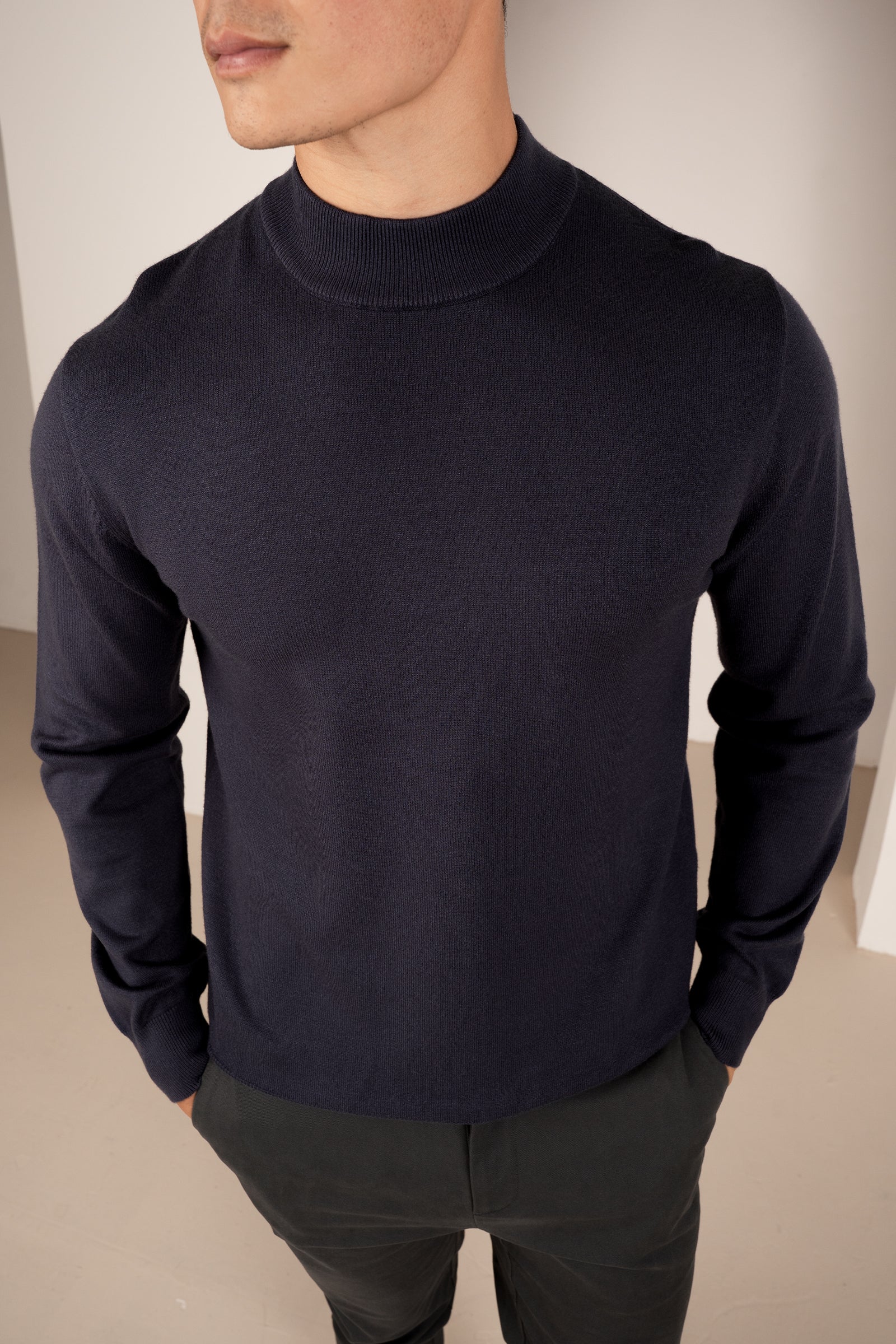 Mock Turtle Neck Slim Fit Jumper - Navy