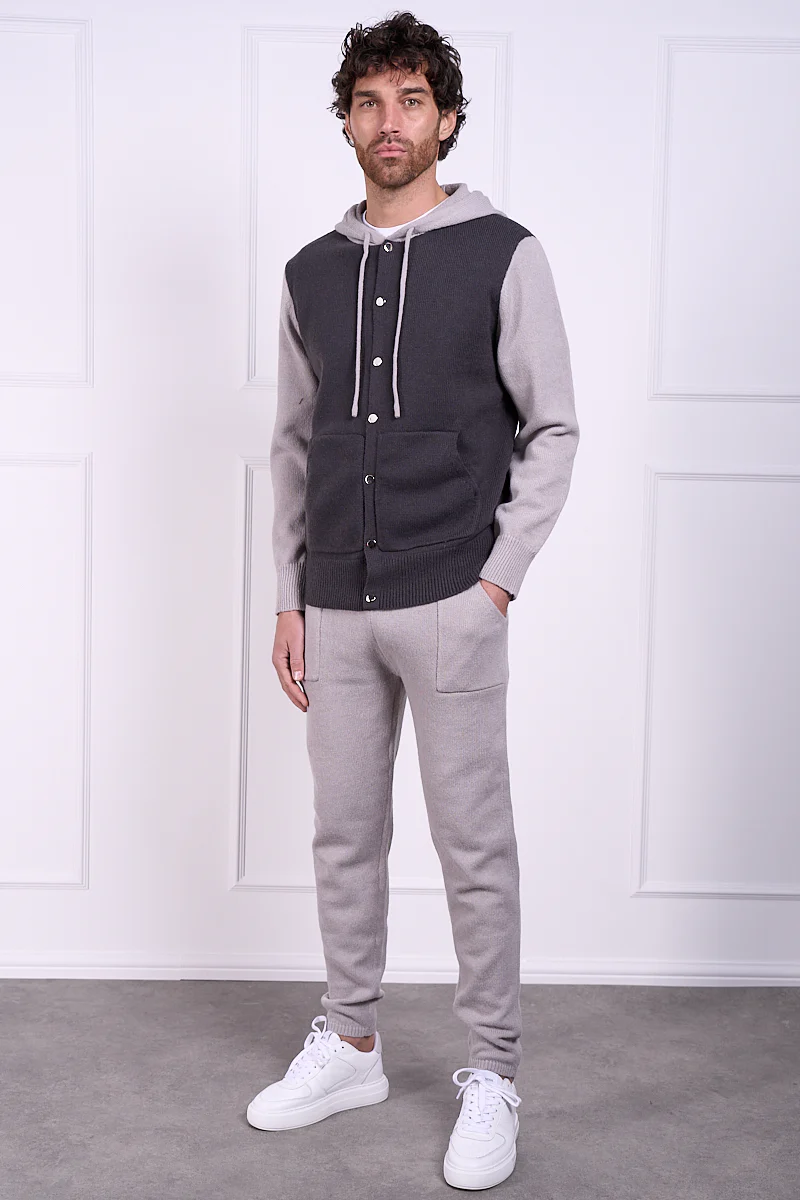 Panel Knitted Joggers - Grey