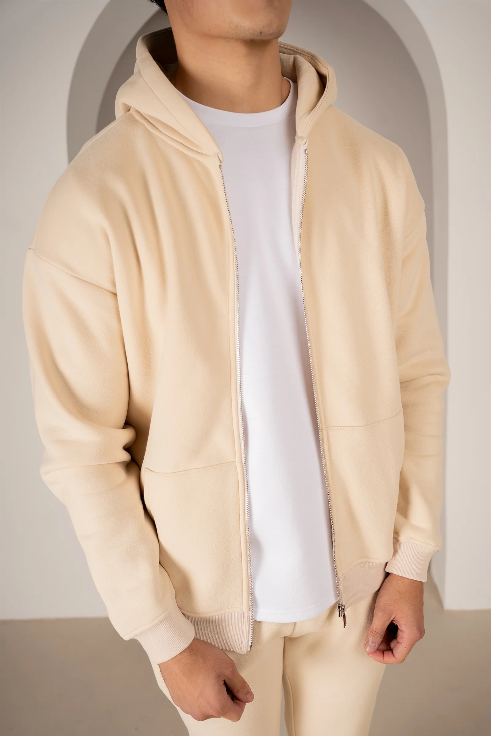 Premium Luxe Zip Up Hoody - Stone