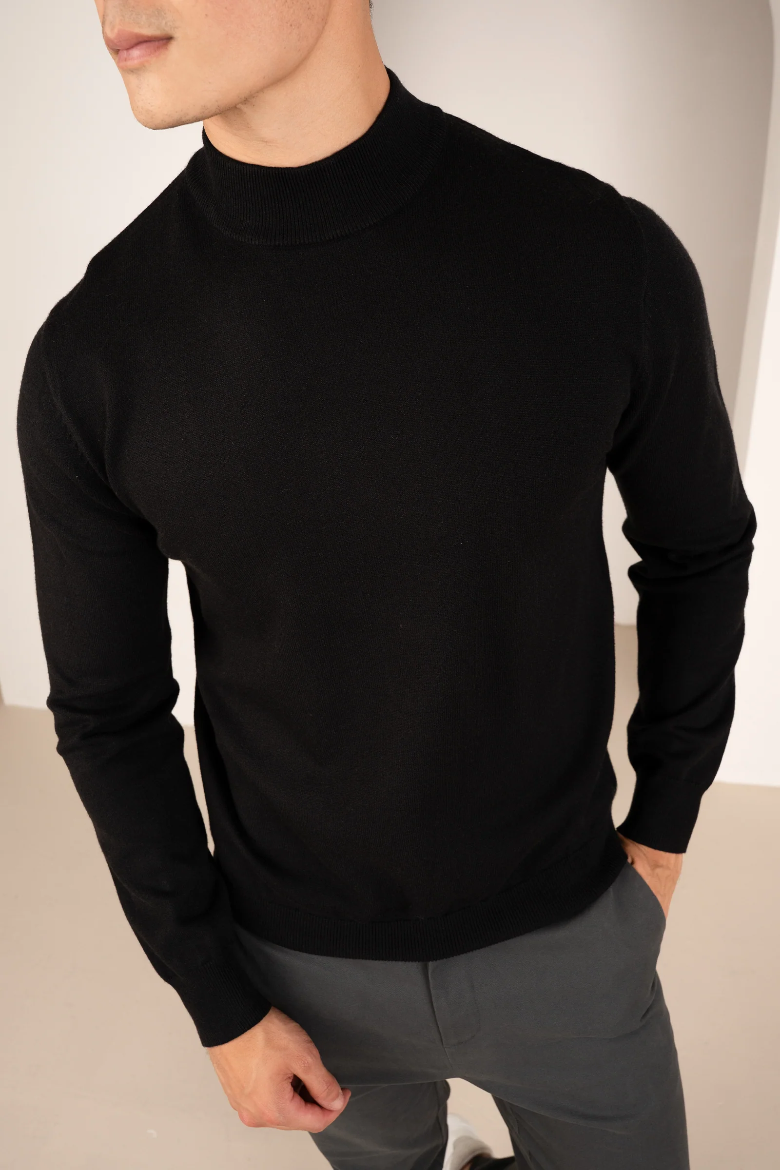 Mock Turtle Neck Slim Fit Jumper - Black