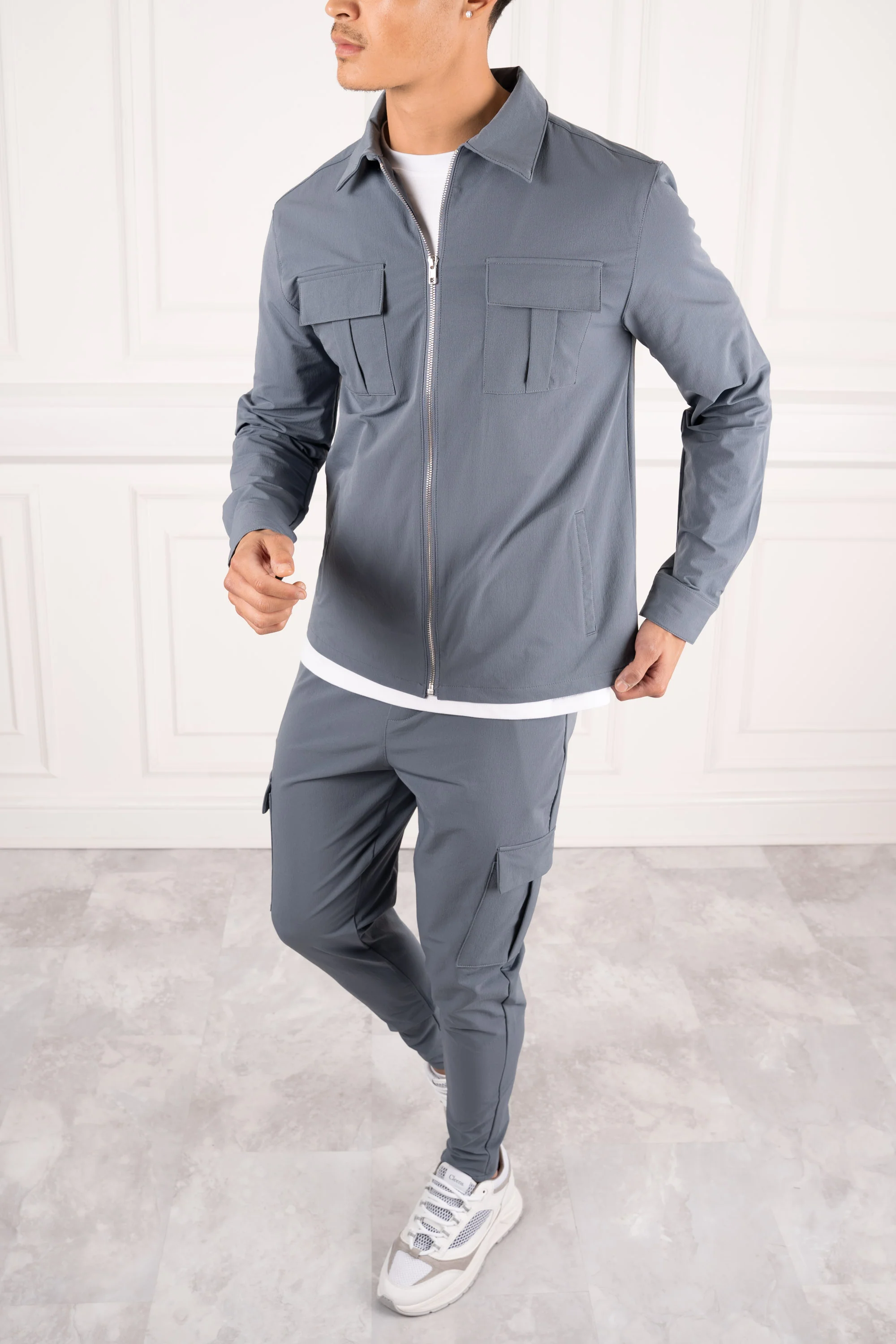 Premium Cargo Utility Jacket - Steel Blue