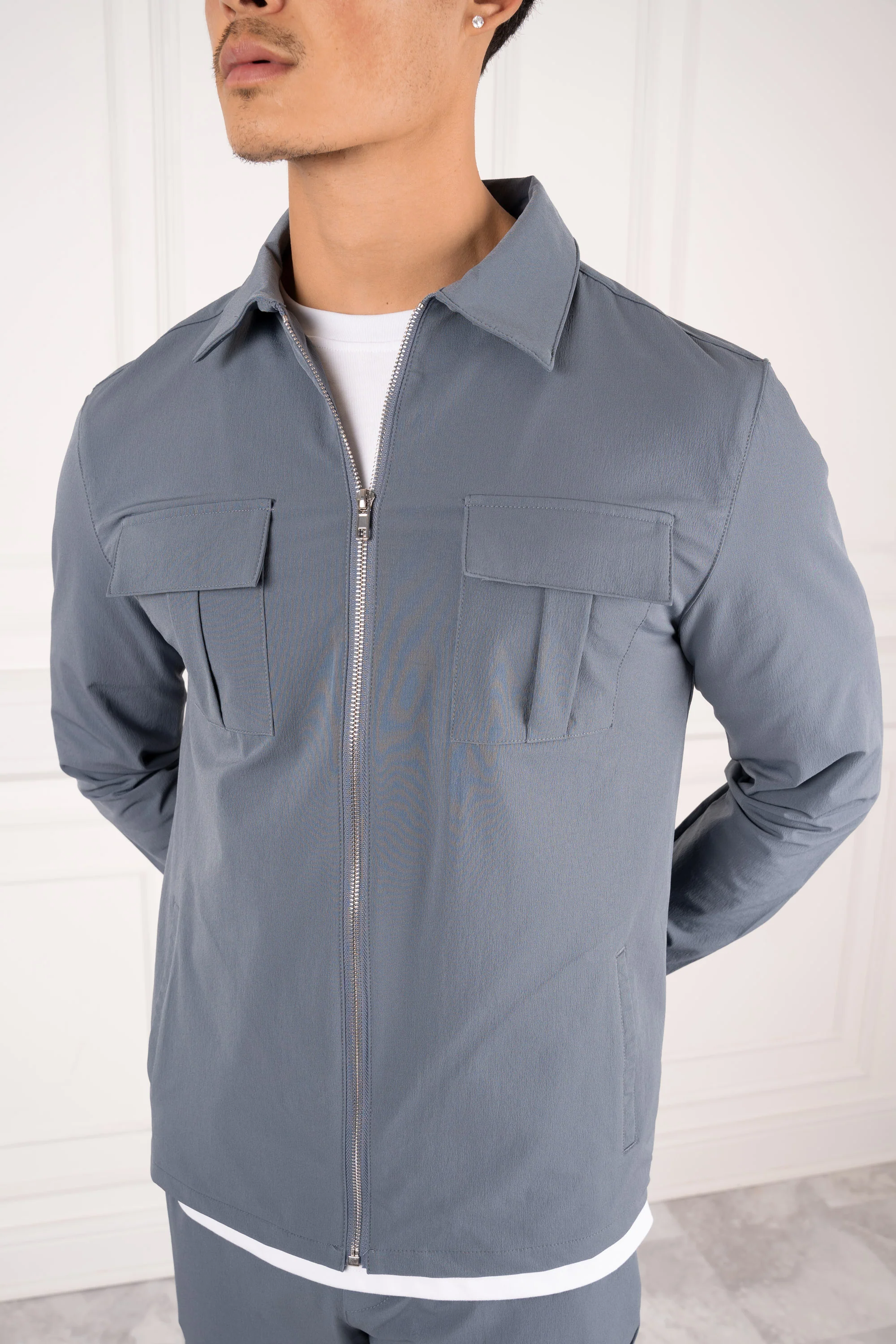 Premium Cargo Utility Jacket - Steel Blue