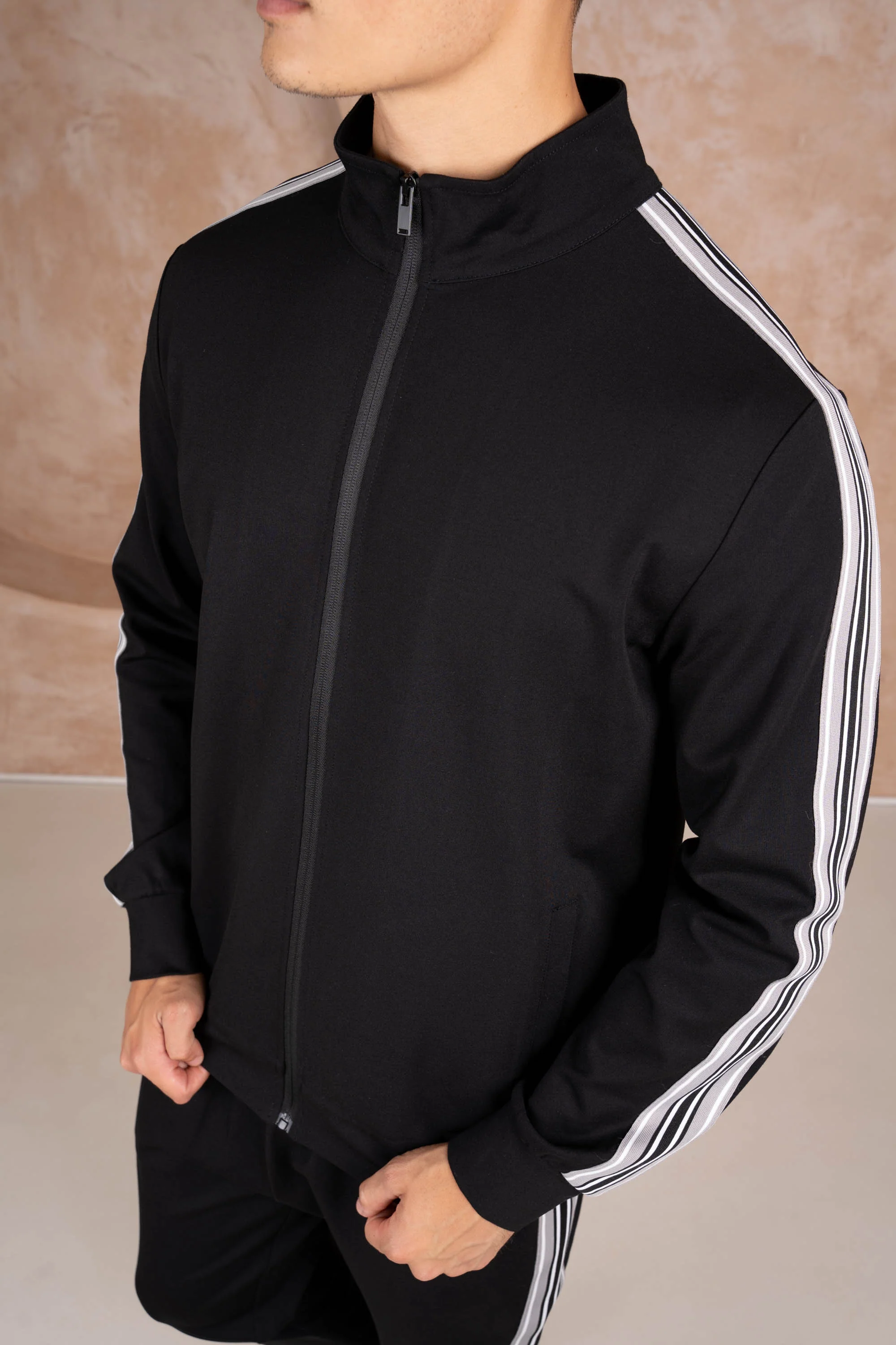 Side Stripe Zip Up Jacket - Black
