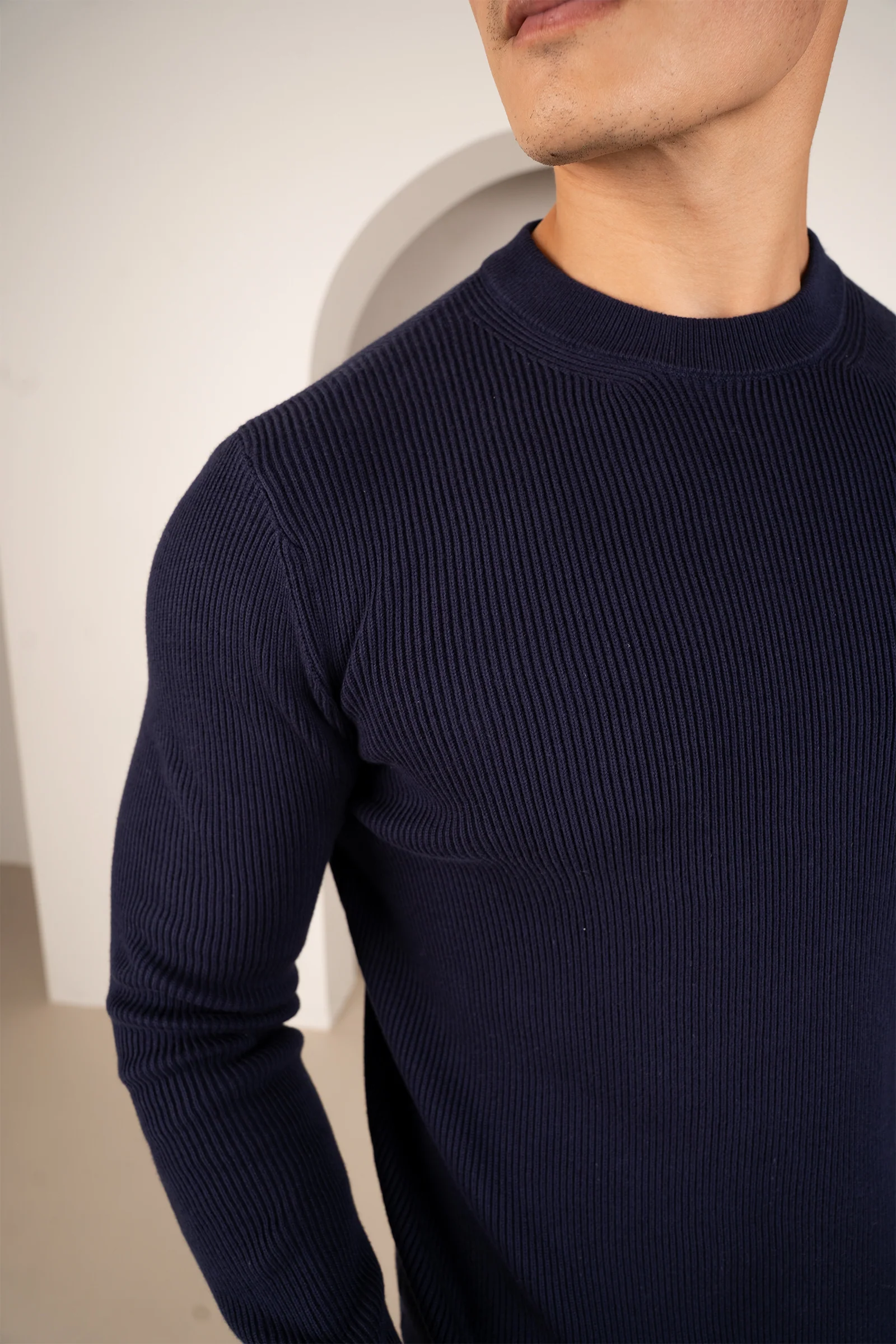 Ribbed Knit Slim Fit Jumper - Navy