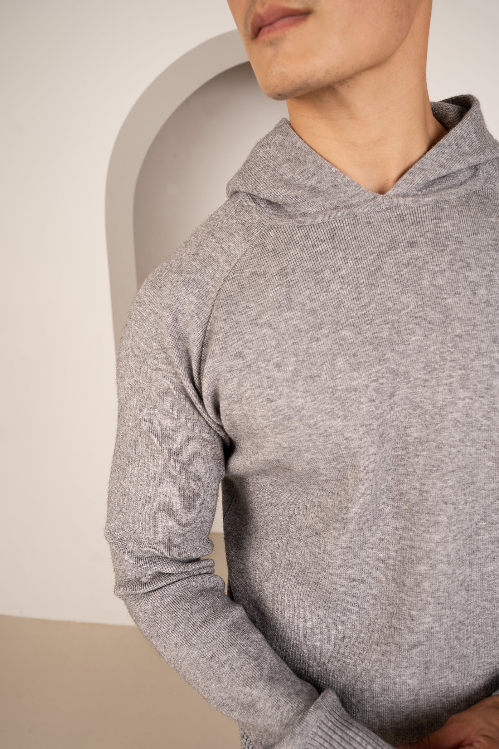 Slim Fit Knitted Hoodie - Grey