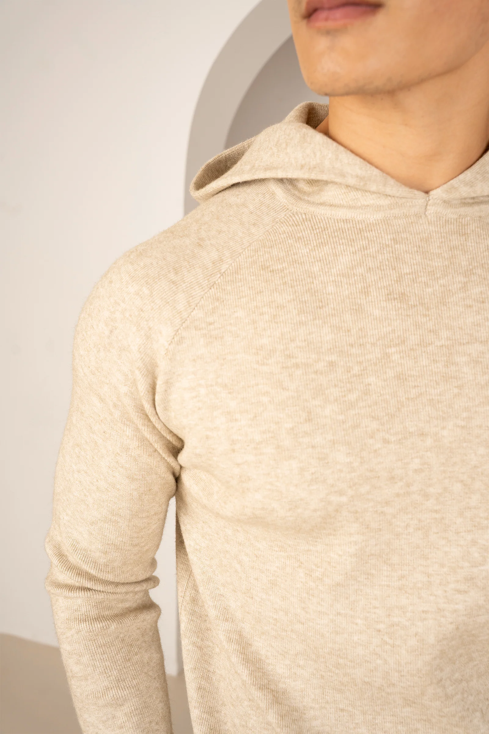 Slim Fit Knitted Hoodie - Oatmeal