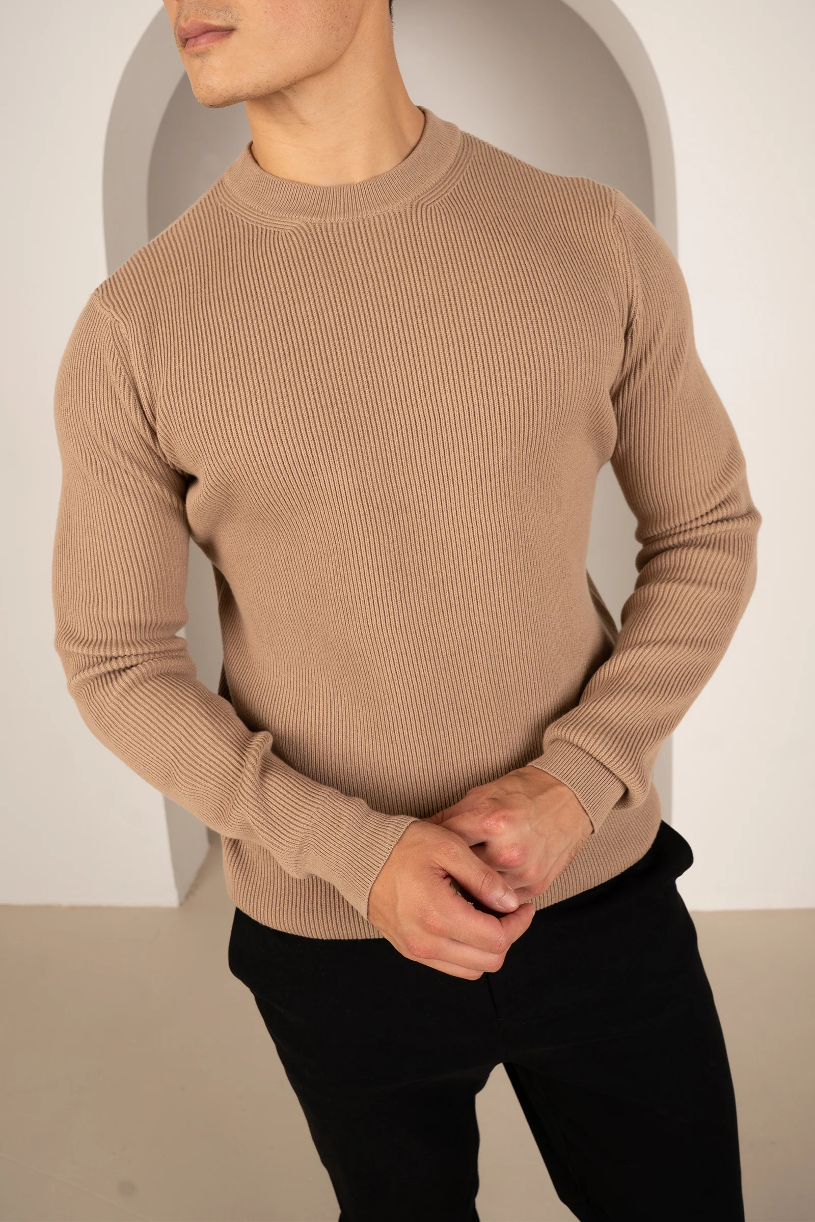 Ribbed Knit Slim Fit Jumper - Mushroom