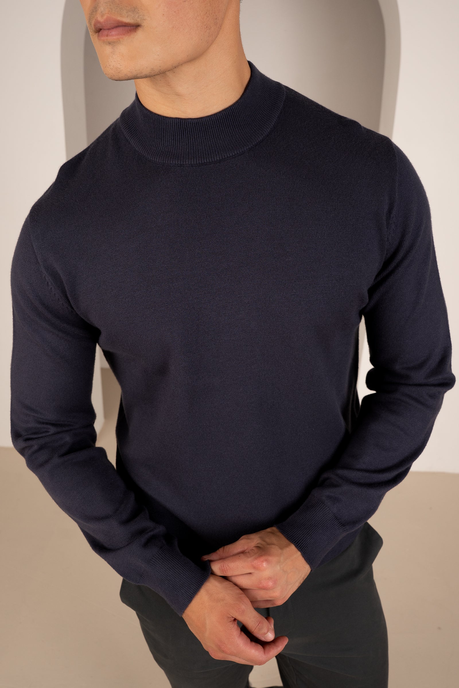 Mock Turtle Neck Slim Fit Jumper - Navy