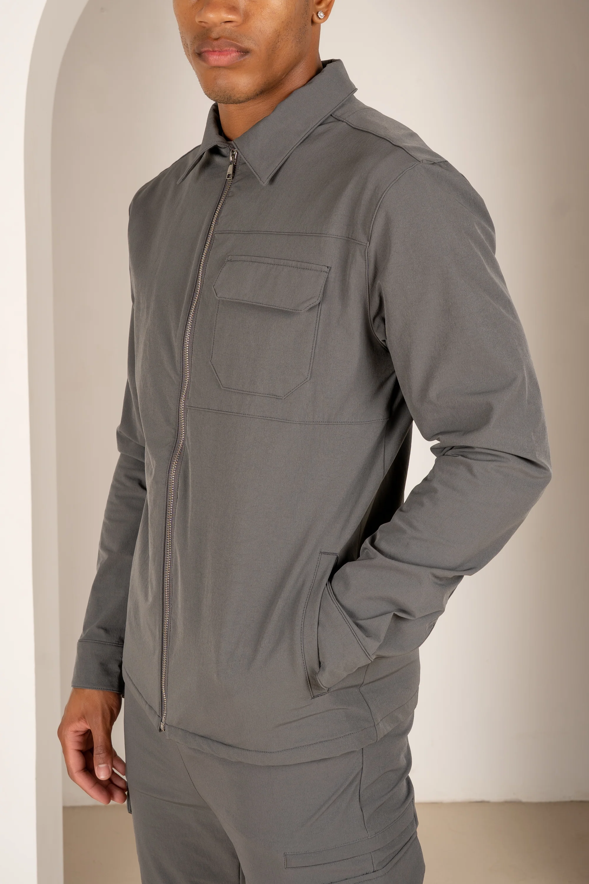 Premium Detail Cargo Jacket V2 - Charcoal